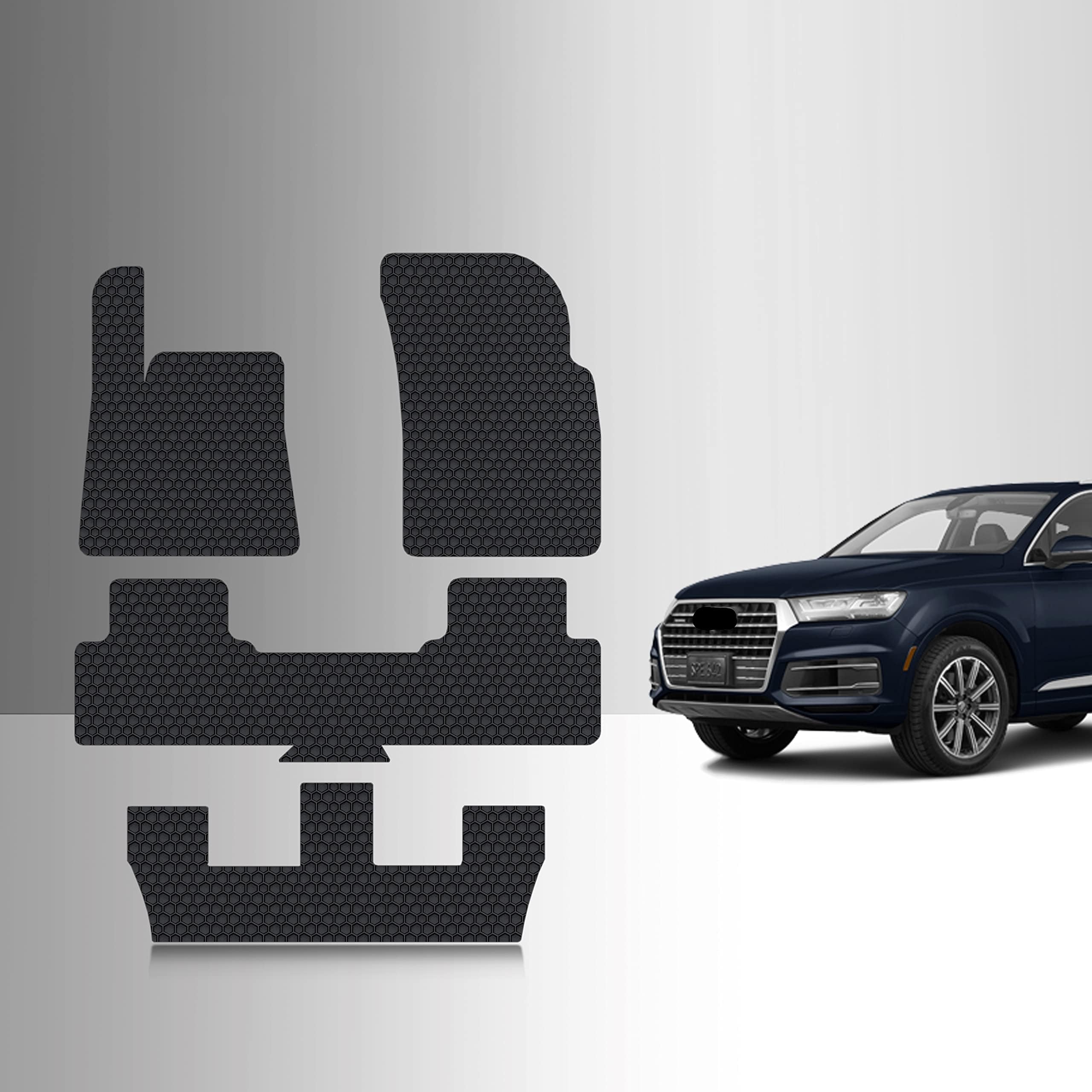 TOUGHPRO Floor Mats Accessories (1st + 2nd + 3rd Row) Compatible with Audi Q7 All Weather Heavy Duty (Made in USA) Black Rubber 2017 2018 2019 2020 2021 2022 2023 2024