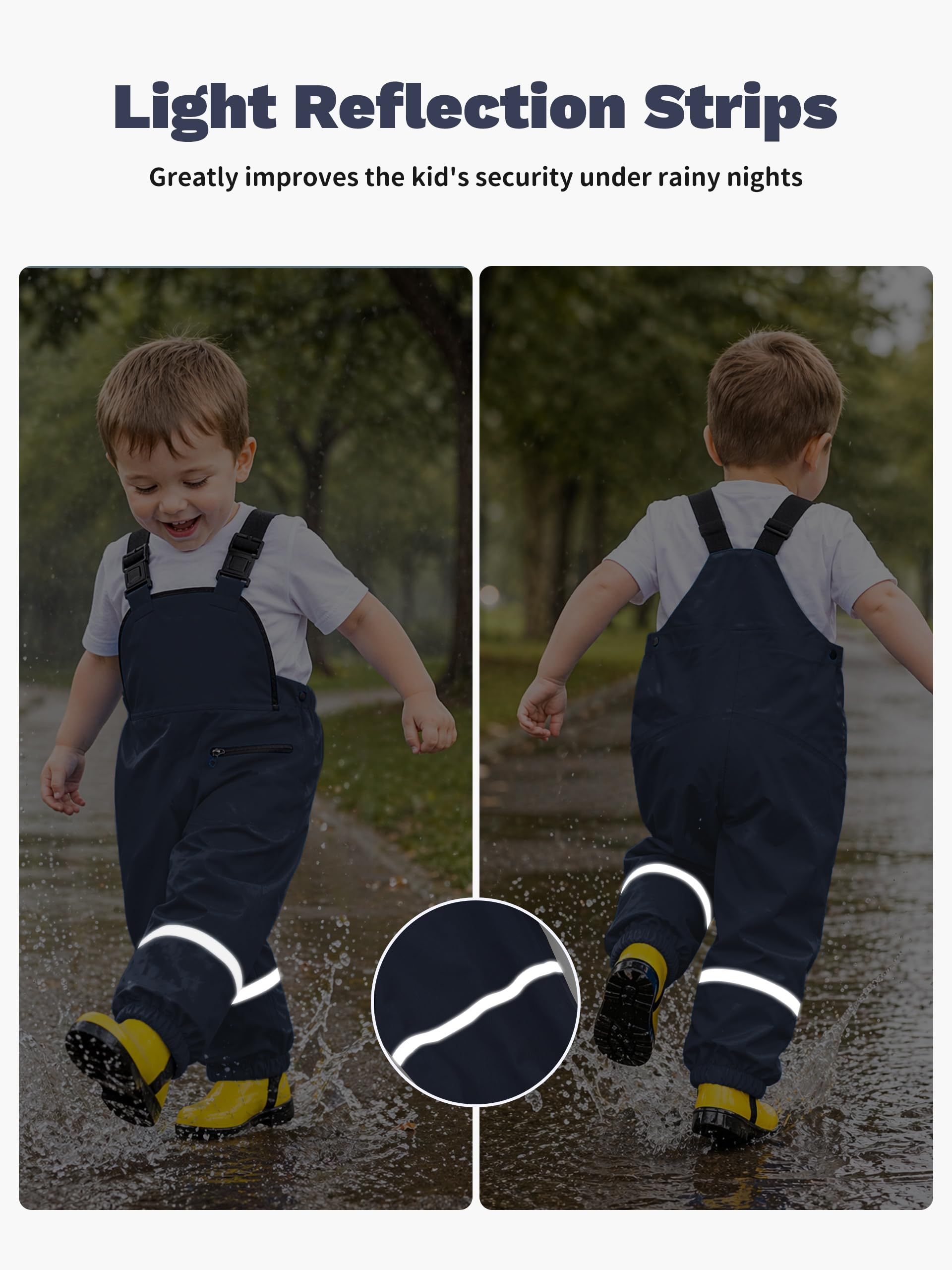 Volunboy Pantalon de Pluie à Bretelles Garçons 1-5 Ans - Imperméable Coupe-Vent Léger, Anti-Boue Séchage Rapide