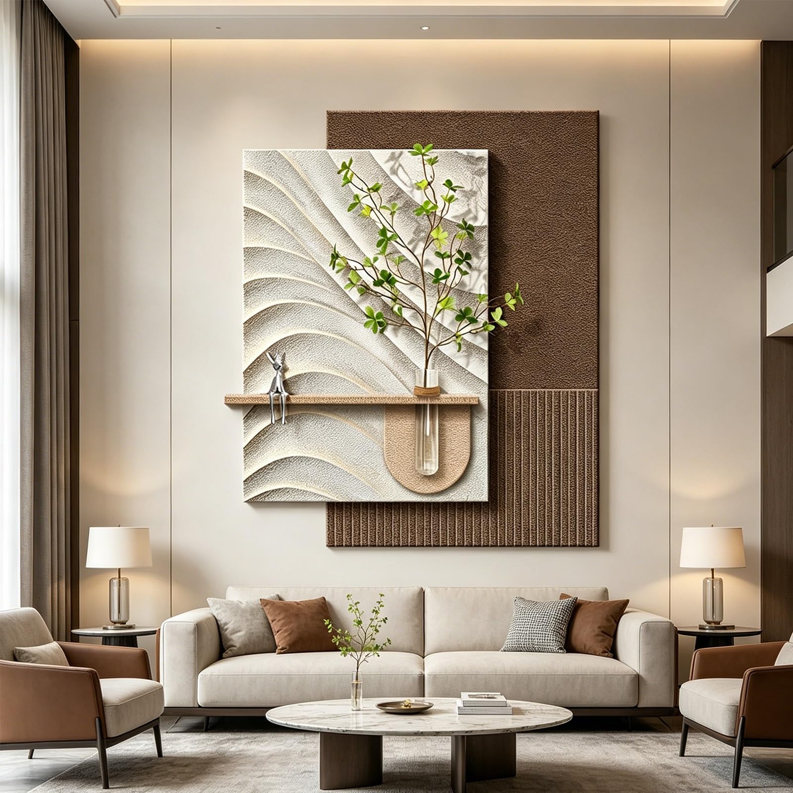 PGZMDTWI 3D Sandstone Handcrafted Wall Art,Warm LED Abstract Glass Vase Sculpture Italian Minimalist Vertical Home Wall Décor(D,65 * 80CM .6 * 31.5IN)