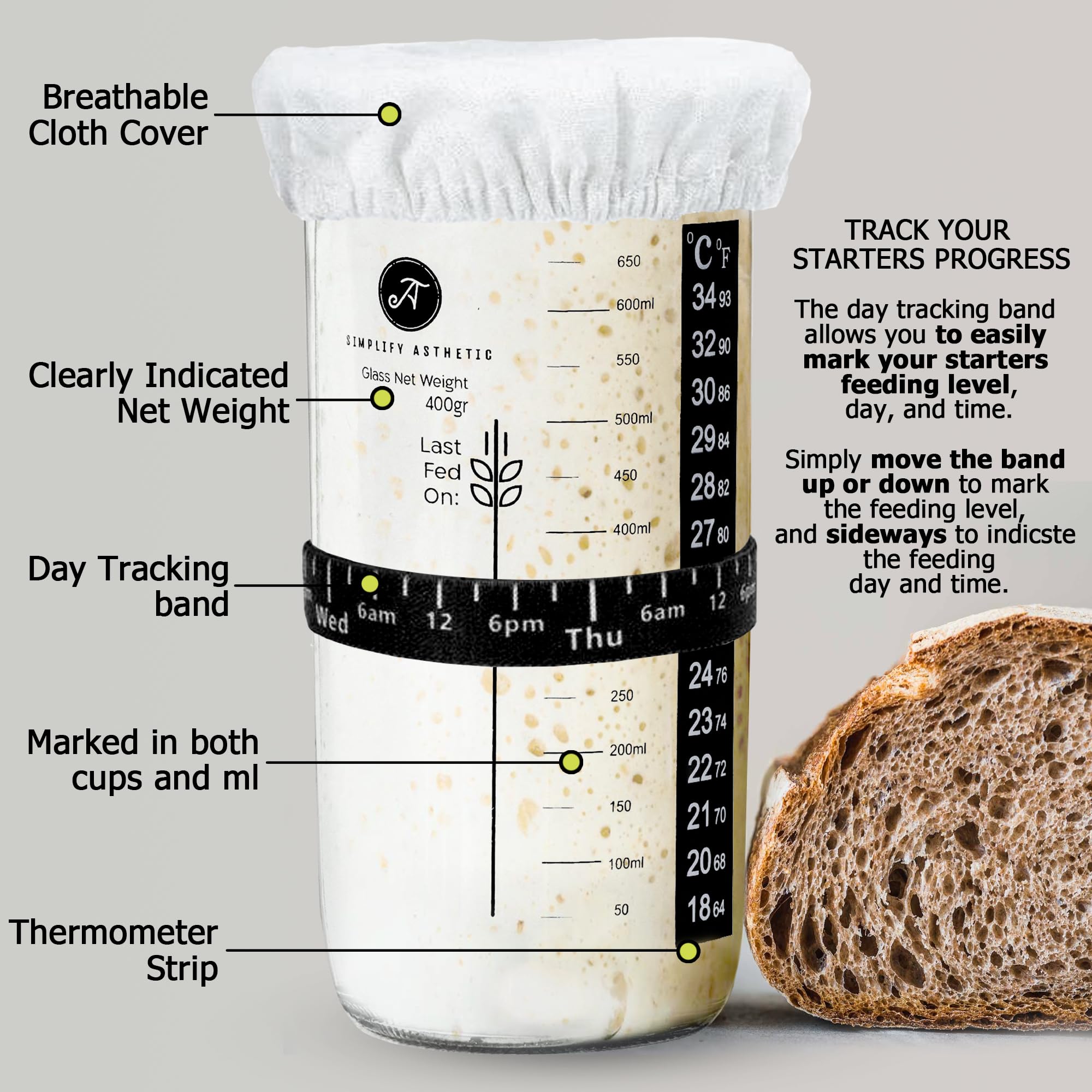 Banneton Brotgärkorb-Set – Brotbackzubehör – Brotbackzubehör – Brotbackwerkzeuge und Zubehör – Gärkörbe für Sauerteig, Brotbacken, Set von 7.6–22.9 cm, rund, 38.1 cm, Baguette mit 4 Backwerkzeugen