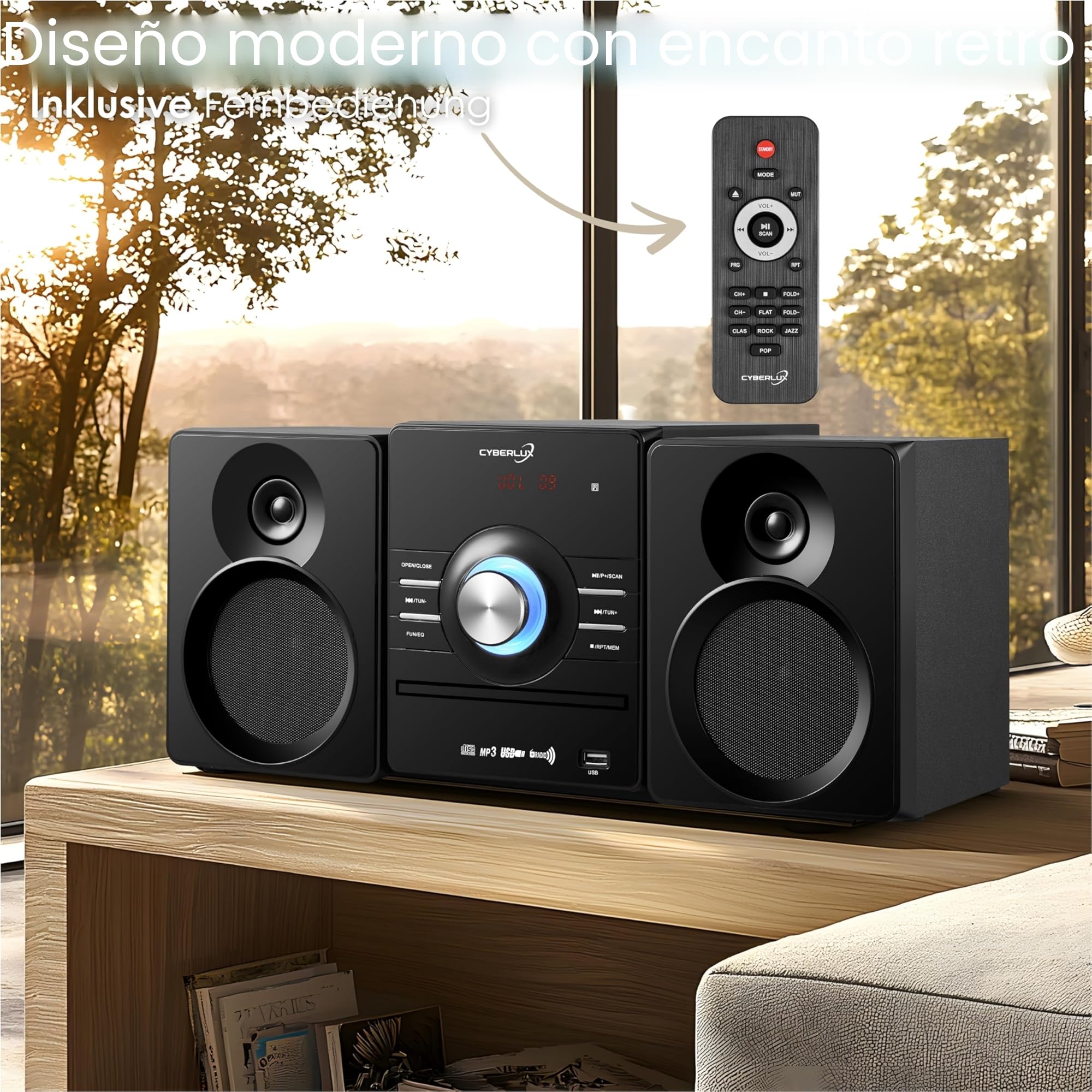 Sistema compacto HiFi estéreo Bluetooth | Mini cadena CD USB AUX FM 30 memorias LED