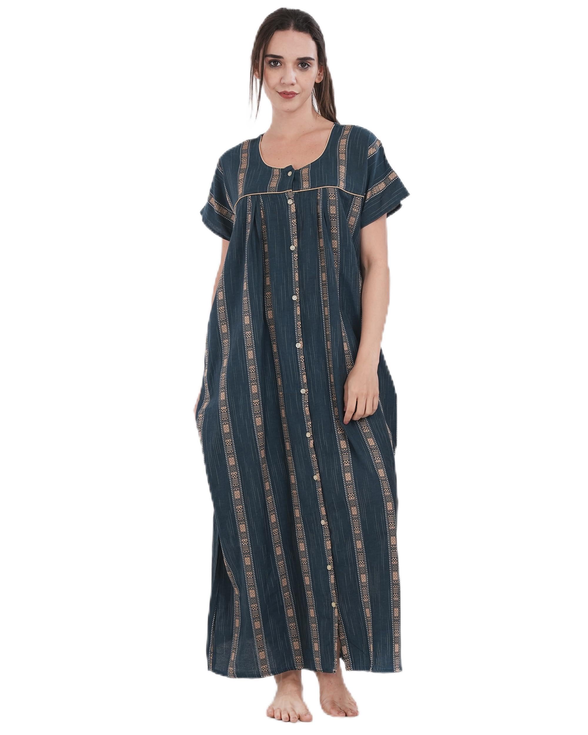 Women's All Over Printed Open Front Cotton Blend Nighty/Maxi/Nightgown/Nightwear WCN-001-image-11