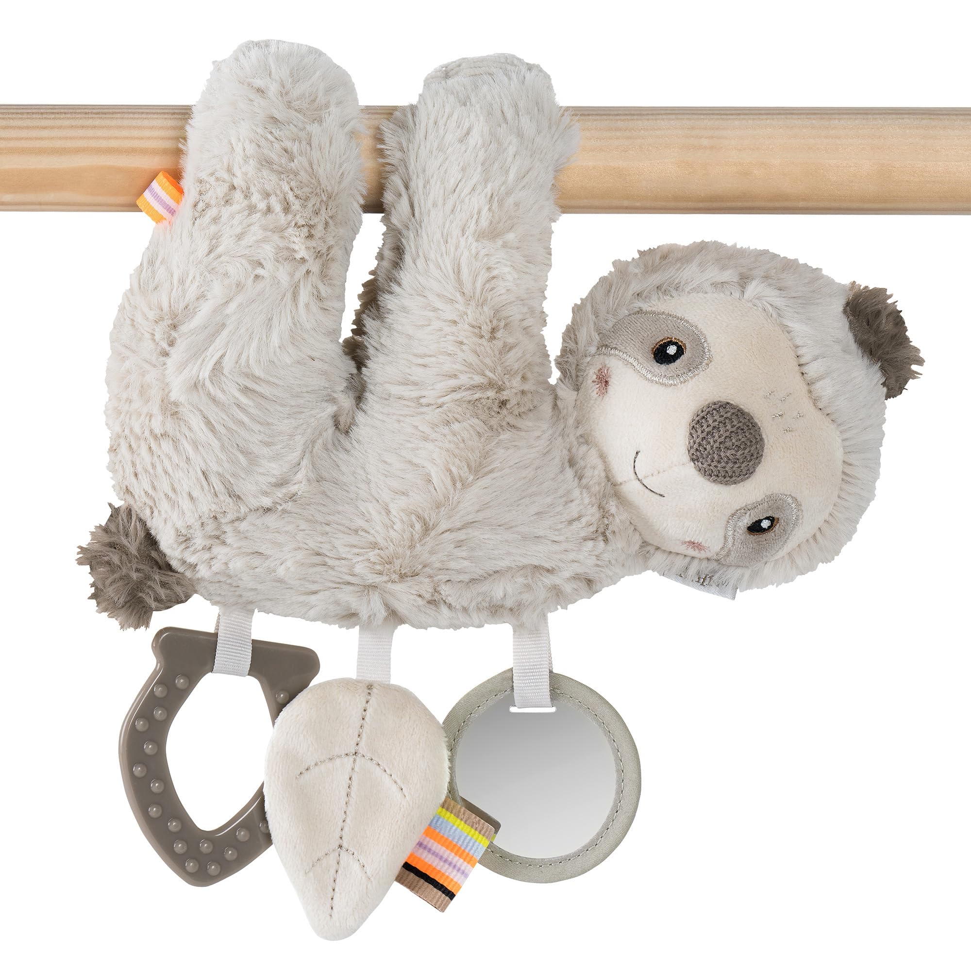 Fehn Activity-Faultier – Motorikspielzeug zum Aufhängen für Kinderwagen, Kinderbett und Babyschale – zum Beißen, Greifen und Geräusche erzeugen – Spielzeug für Babys und Kinder ab 0+ Monaten