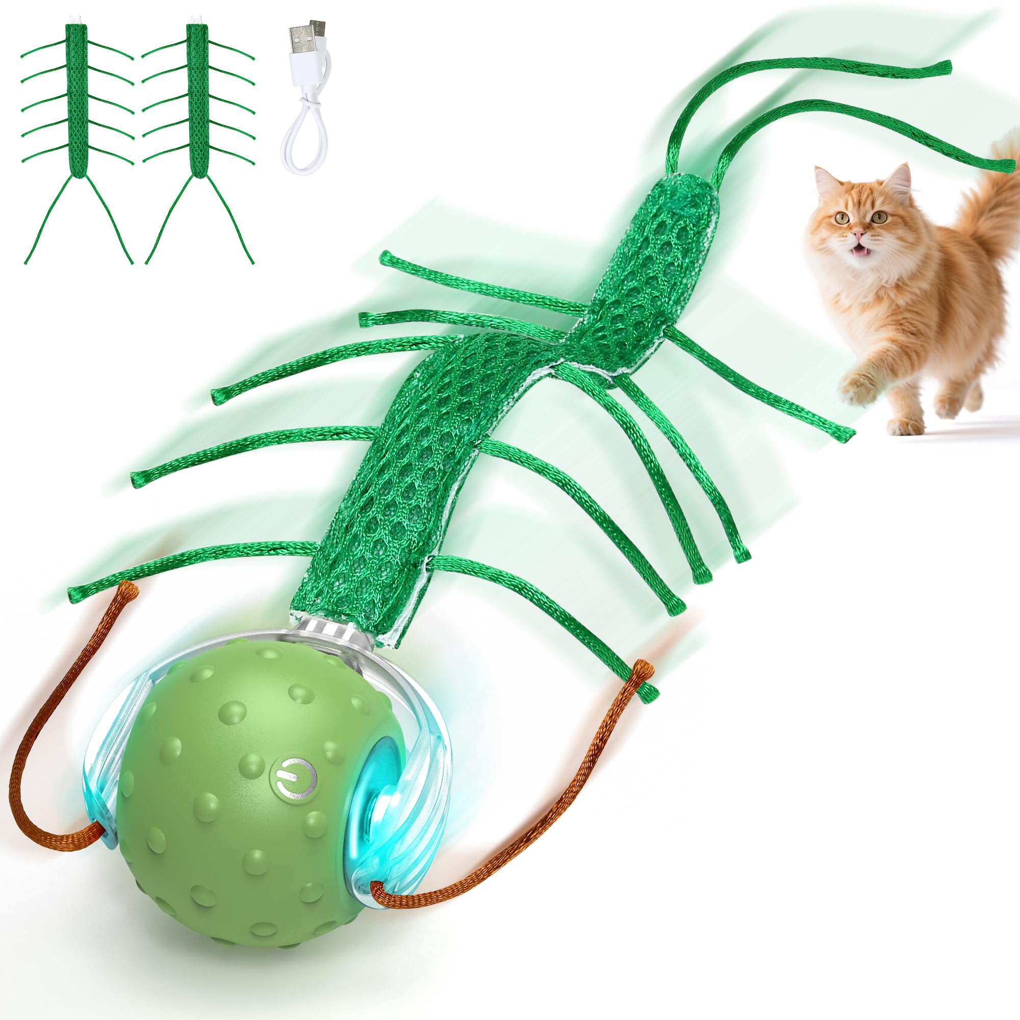 Juguetes para Gatos Adultos Interactivos con Movimiento Móviles Navidad - Juguete Pelota Automático 3 Velocidades, USB-C, Silencioso, Fun para Interior Día de los Reyes Magos‌ (Verde)