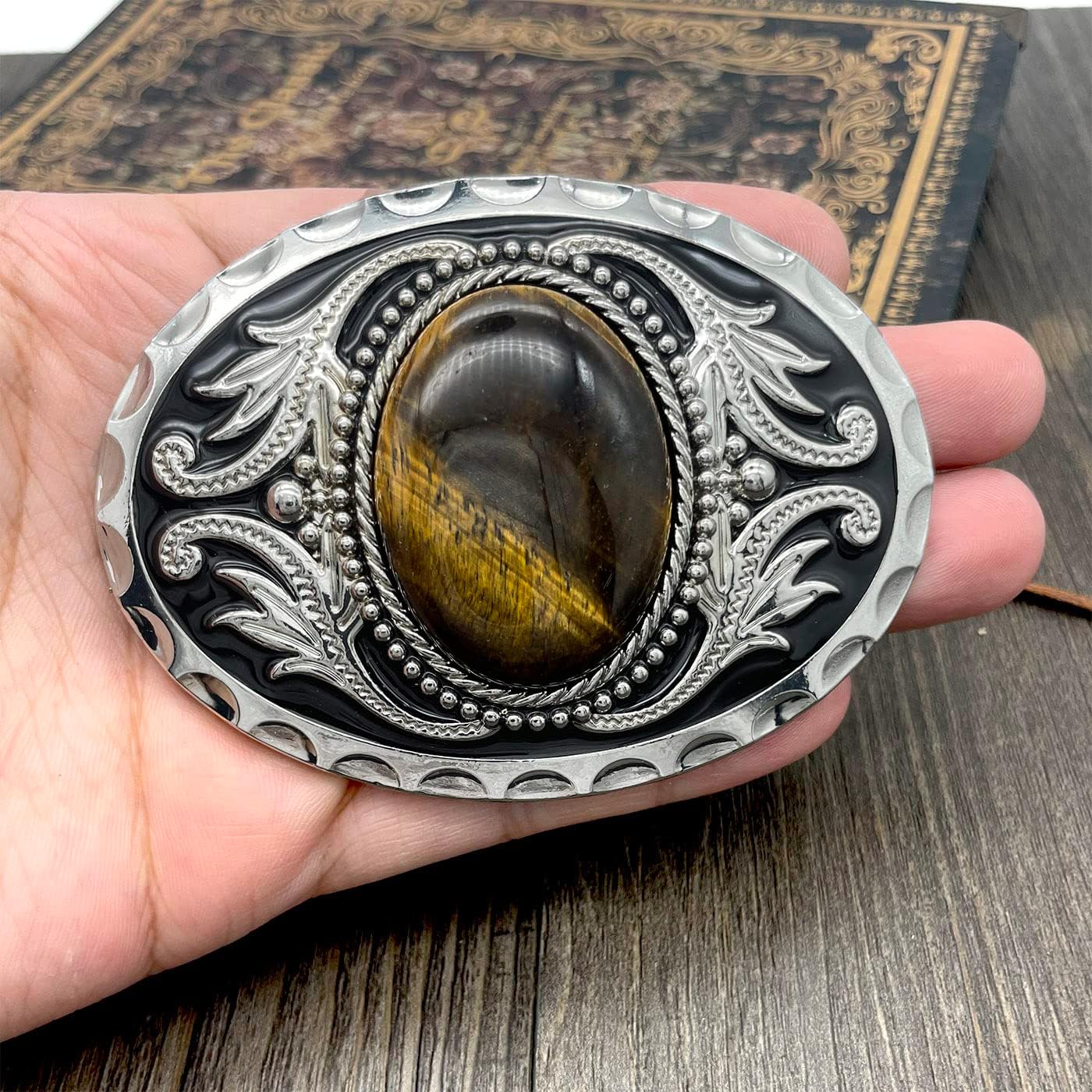 YOQUCOL Vintage American Western Cowboy Turquoise,Stone Belt Buckle for Men - Image 4