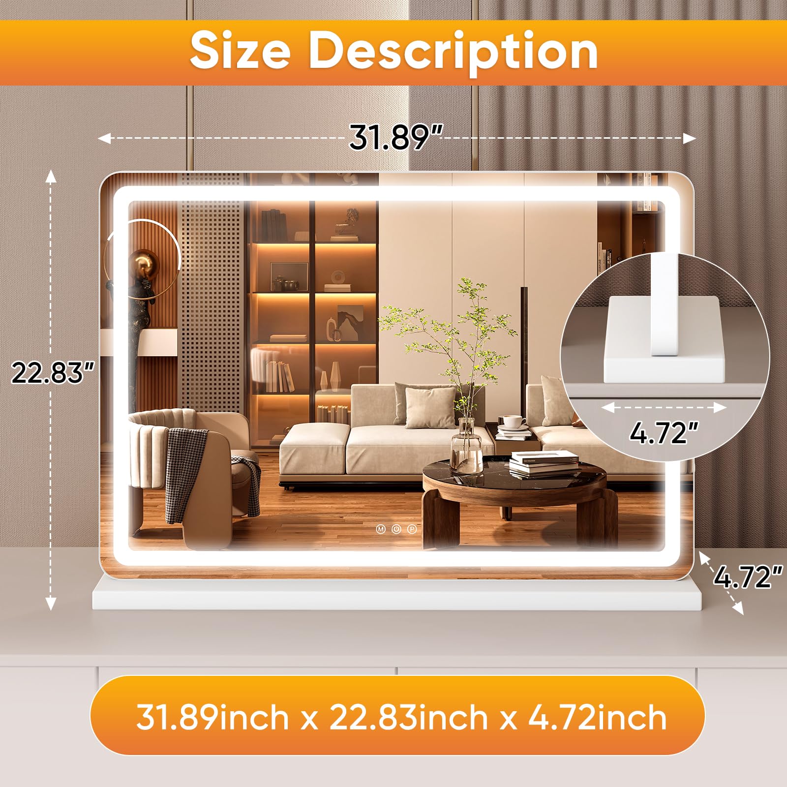 Sweetcrispy White LED Vanity Mirror with Lights, Dimmable 3 Color Modes