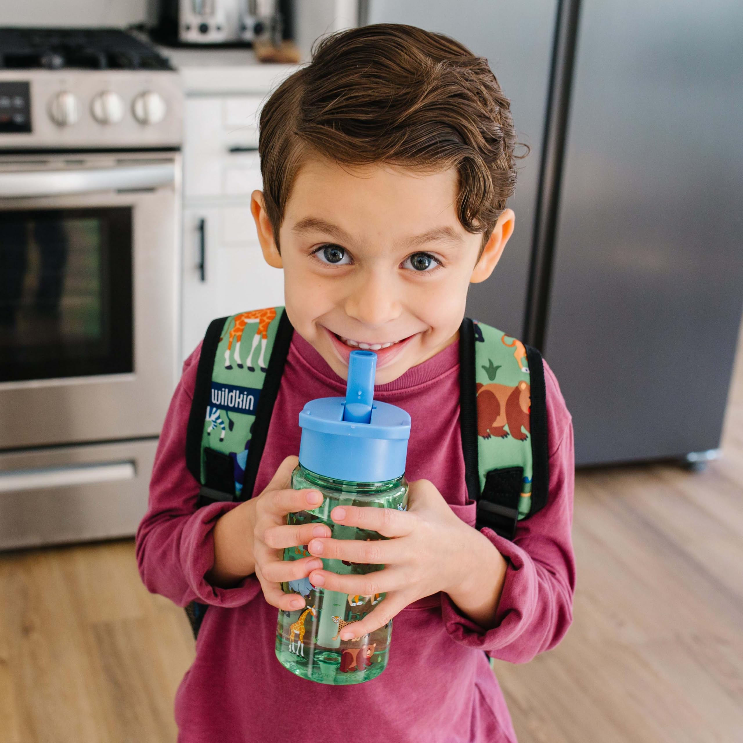 Wildkin Wiederverwendbare Wasserflasche aus Tritan-Kunststoff für Kinder mit auslaufsicherem Deckel für Jungen und Mädchen, langlebige und leicht zu reinigende Wasserflasche für Kleinkinder,