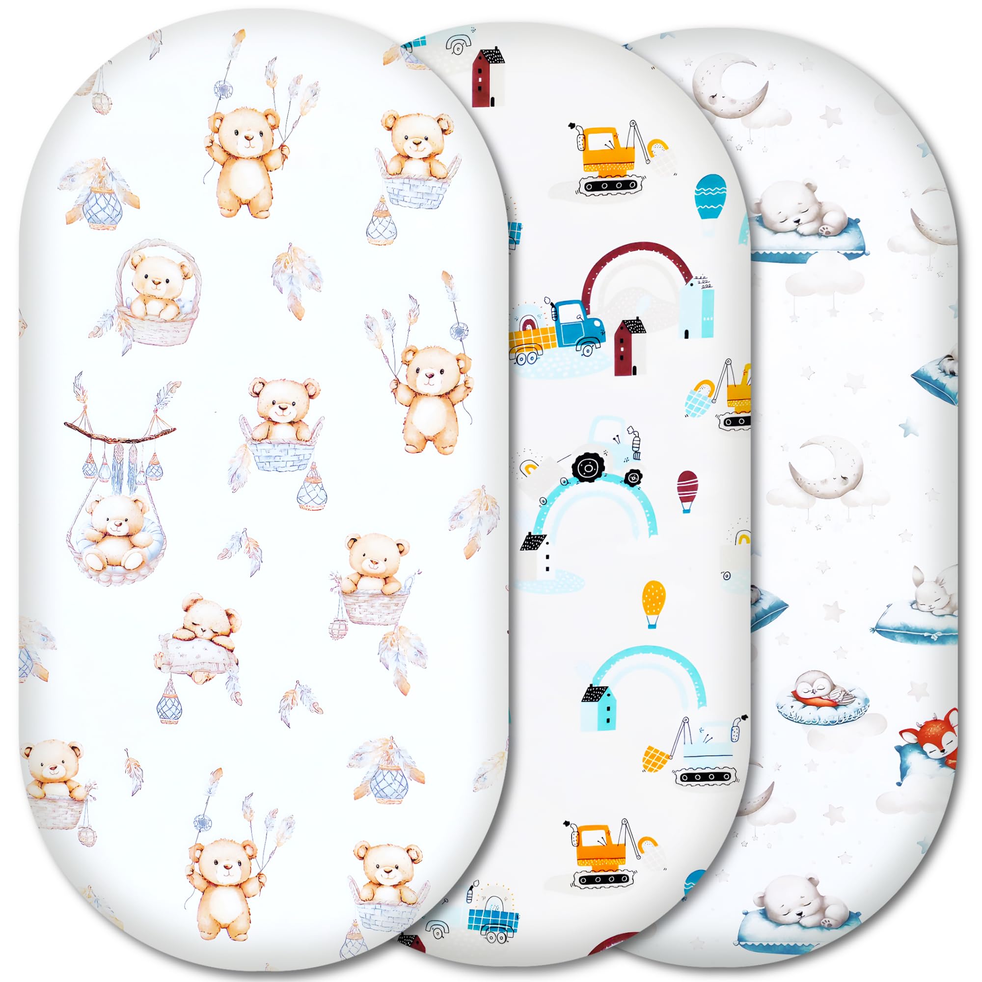 Moses Basket Fitted Sheets – 100% Pure Cotton, Soft & Breathable Baby Bedding Set – 3-Pack Snug Fit Bassinet Sheets for Moses Baskets & Prams - (84x41cm, SET2-3pcs)