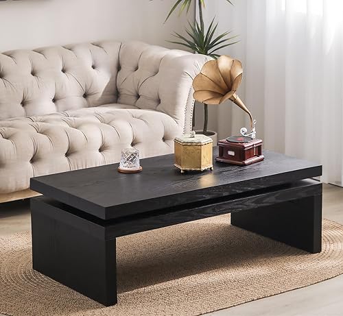 Miniatura 52 de SSLine Mesa de centro rectangular de madera antigua de 45.2 pulgadas para sala de estar, mesas auxiliares de almacenamiento de 2 niveles con patas