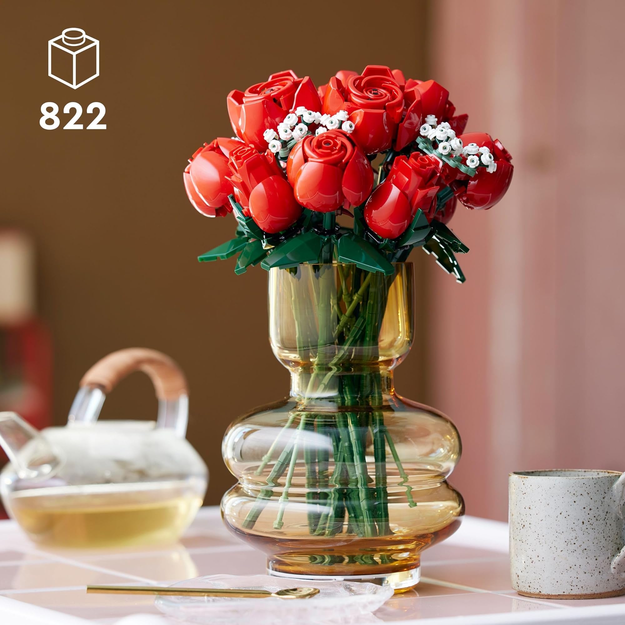 LEGO Botanicals Rosenstrauß - Set aus Kunstblumen für Erwachsene - mit 12 künstlichen Rosen & 4 Zweigen Schleierkraut - DIY Deko zum Bauen - Geschenkidee für Frauen - 10328