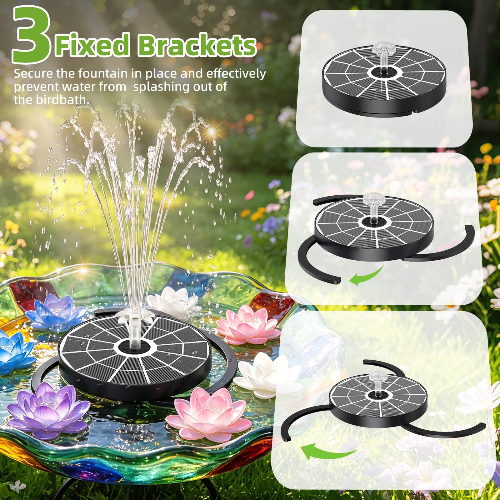AISITIN Fuente solar para exterior mejorada, 3,7 W, para exteriores, con 4 efectos de pulverización, bomba solar flotante para estanque, bomba de fuente flotante para jardín, baño de pájaros, estanque