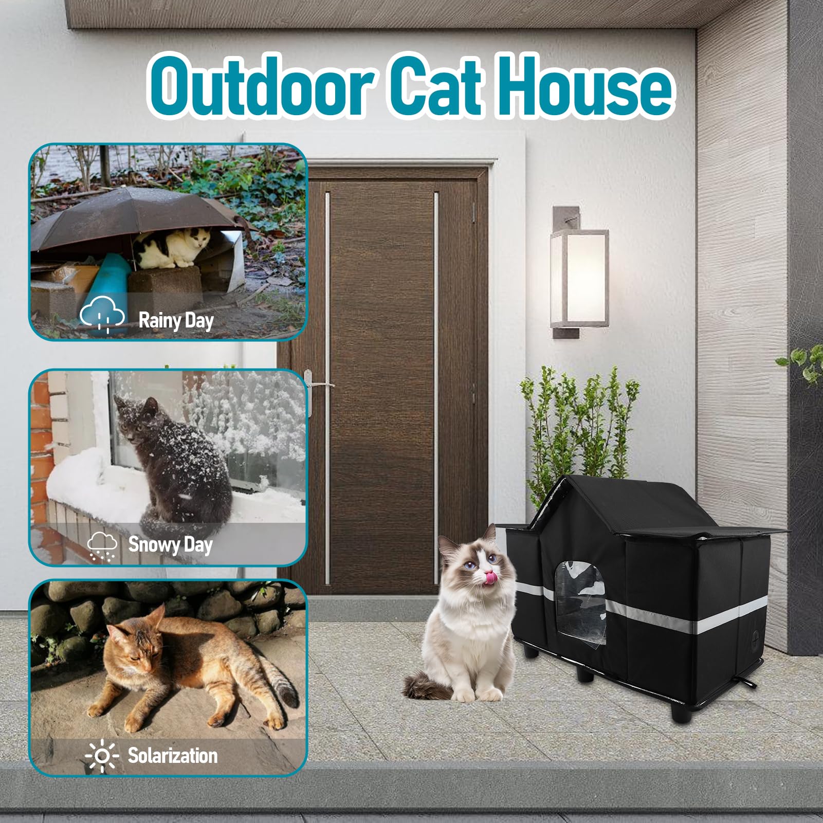 Heated Outdoor Cat House Weatherproof - Insulated Shelter with Safety Certified Heating Pad, Waterproof Design & Escape Exits for Winter Protection