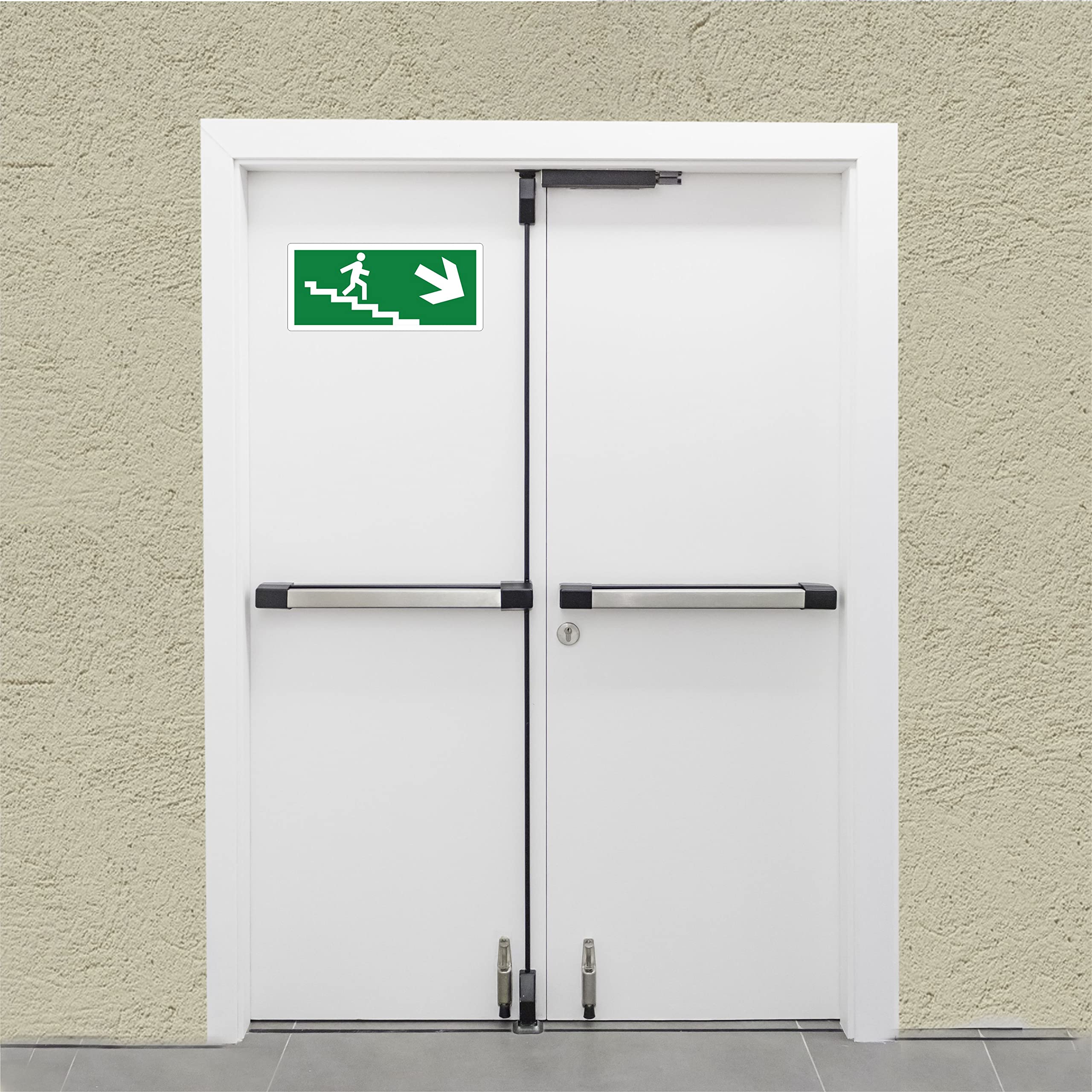 pubblimania Uscita di Emergenza PVC Adesivo Resistente per Esterno e Interno (Cm29x13) (Scale Freccia Destra Exit)