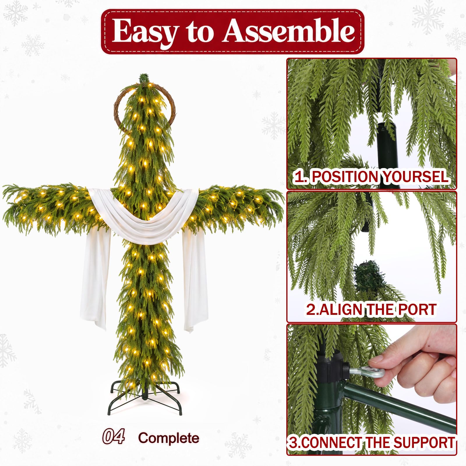 Junkin Árbol de Navidad de cruz de 6 pies con luces, decoración católica de