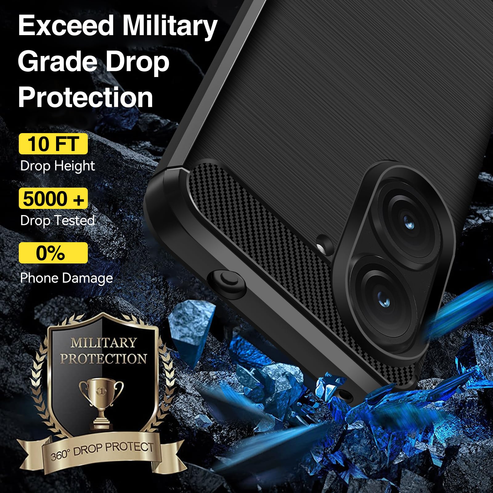ivoler Coque pour ASUS Zenfone 10 / ASUS Zenfone 9 avec 2 Pièces Protection écran en Verre Trempé, Fibre de Carbone Souple TPU Housse Etui de Protection en Silicone Antichoc - Noir