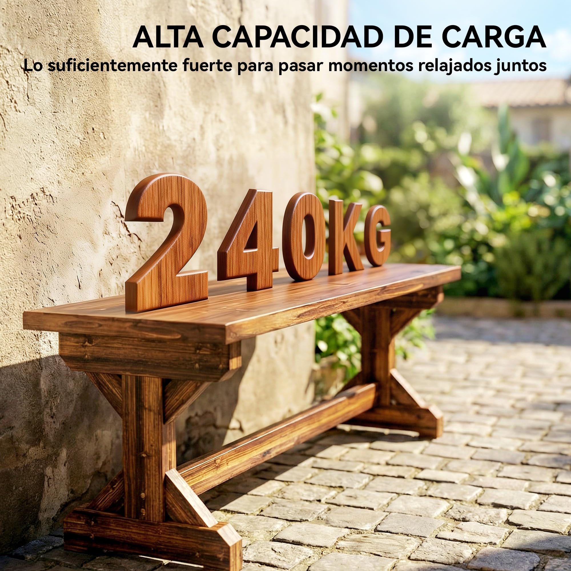 Outsunny Banco de Jardín de Madera, Banco Rústico Exterior de 2 Plazas con Base en Forma de X, Carga 240 kg, para Patio, Porche, Parque, Balcón, 114x40x46 cm, Carbonizado