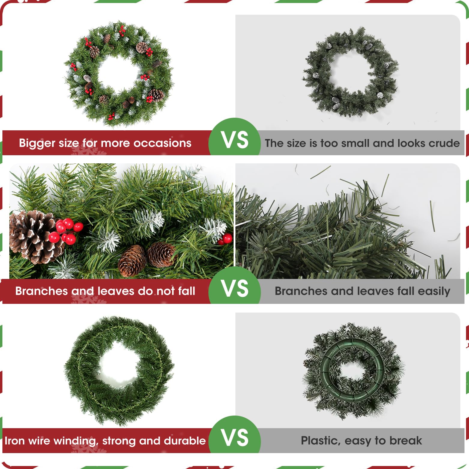 Kerstkrans For Voordeur, Kerstslinger Decor, Kunstmatige Kerstkrans Met Rode Bessen Dennenappels, Decoraties Winter Krans, Kerstversiering For Muur Home Decor (Color : D, Size : 60cm