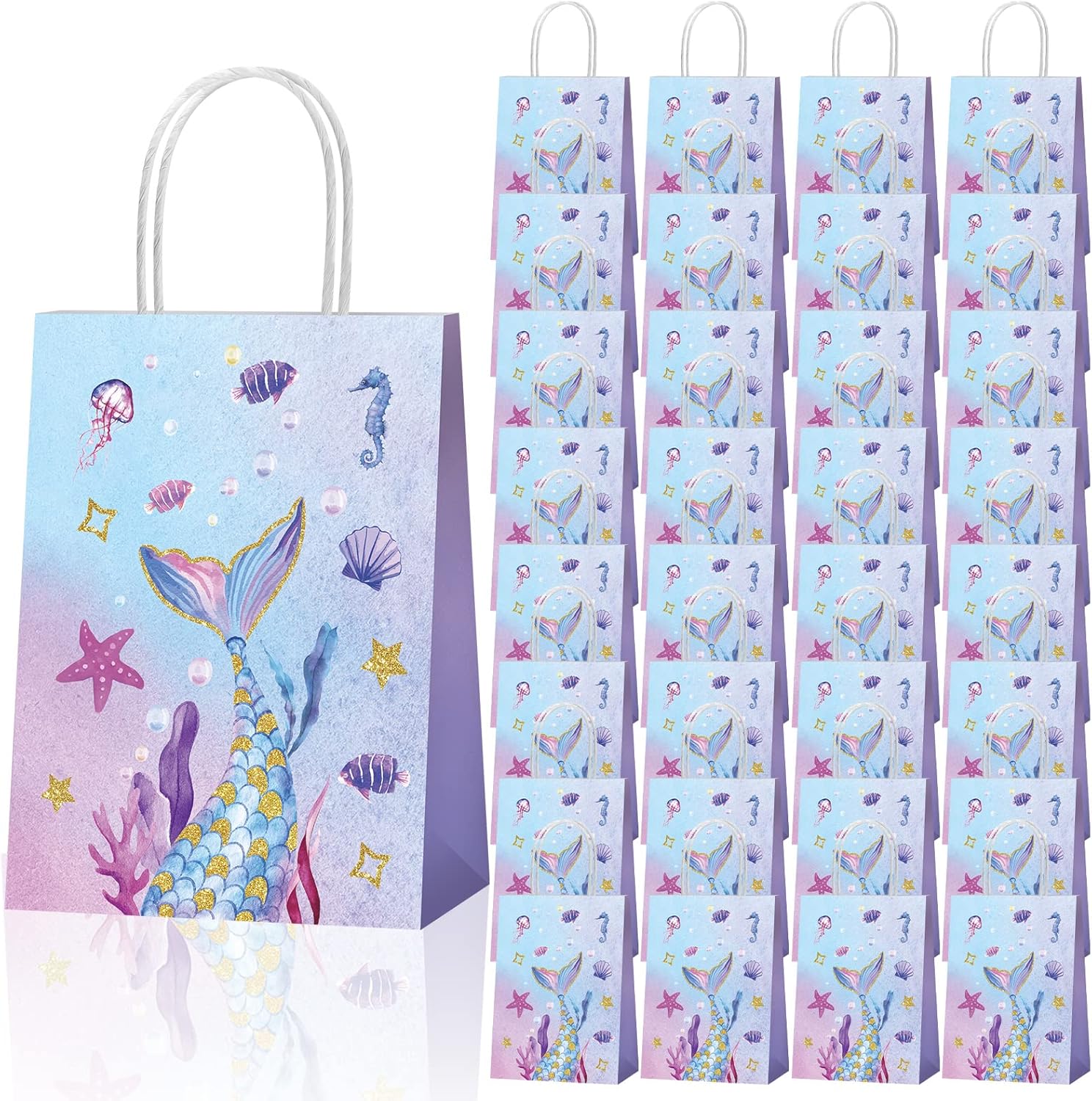 Ctosree 40 Pieces Mermaid Goodie Bags Paper Mermaid Party