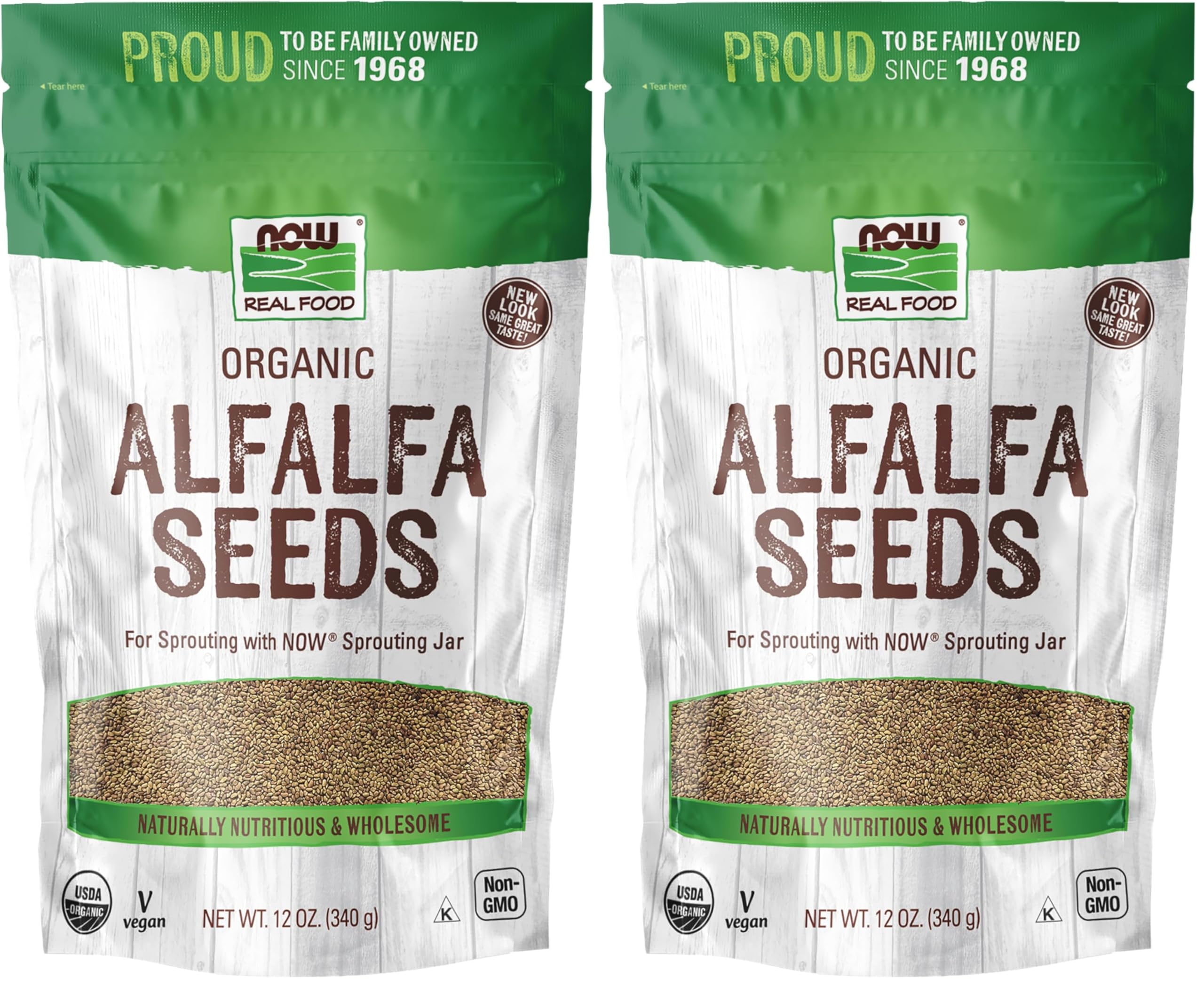 NOW Foods,Organic Alfalfa Seeds For Sprouting,Grown in the USA,Certified Non-GMO,12-Ounce (Packaging May Vary),(Pack of 2) 12 Ounce (Pack of 2)