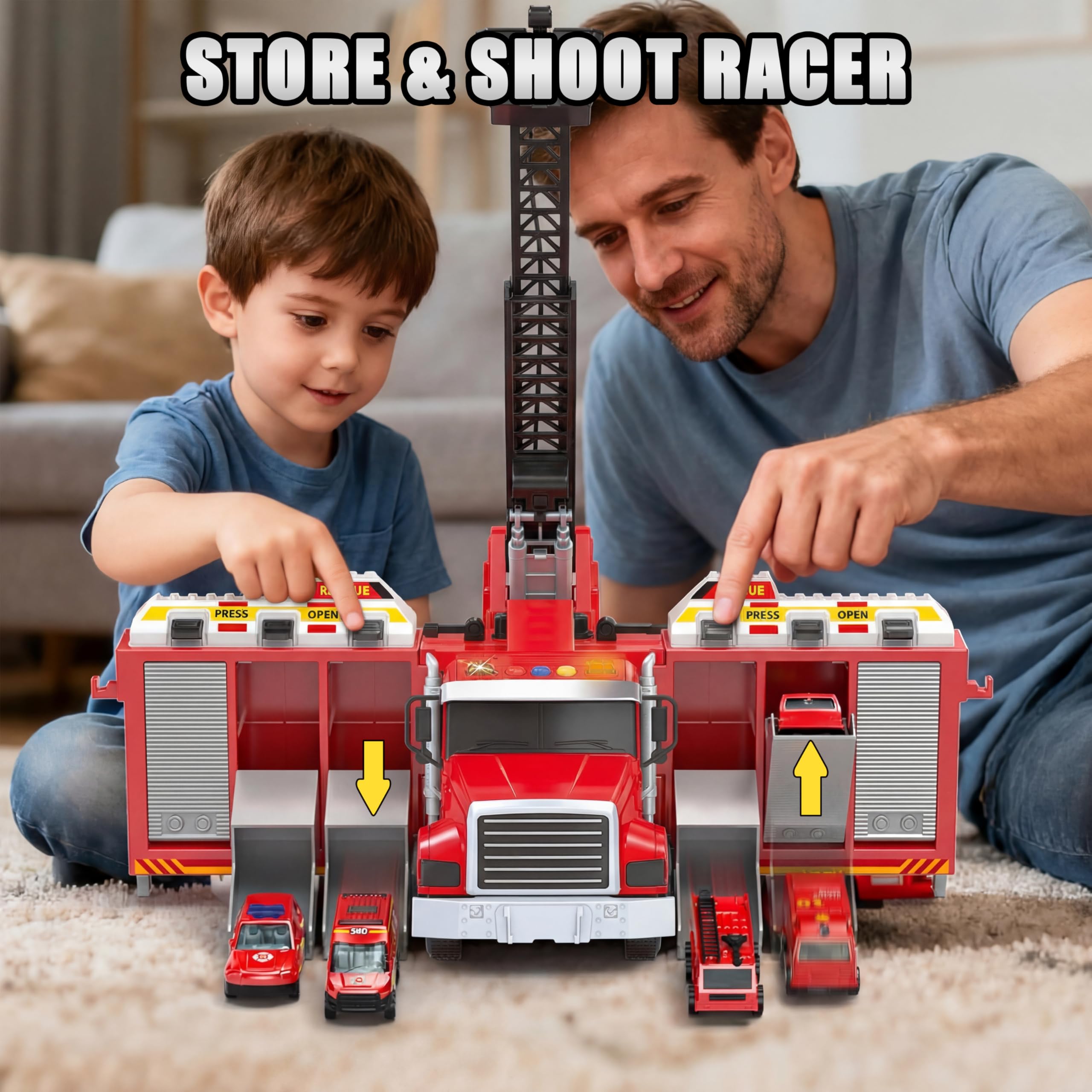 6in1 Large Water Fire Truck Toy w/6 Race Cars