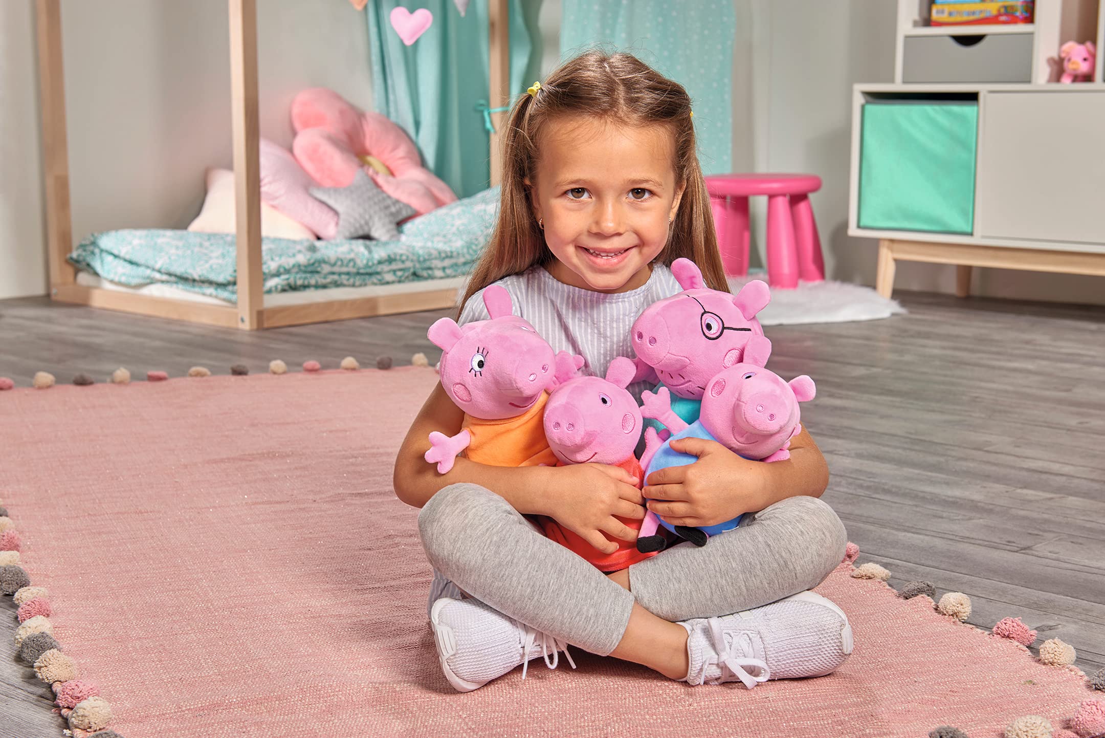 Simba 109261006 Peppa Pig Peluches, Familia Pig en Caja Coche, Rosa/Multicolor
