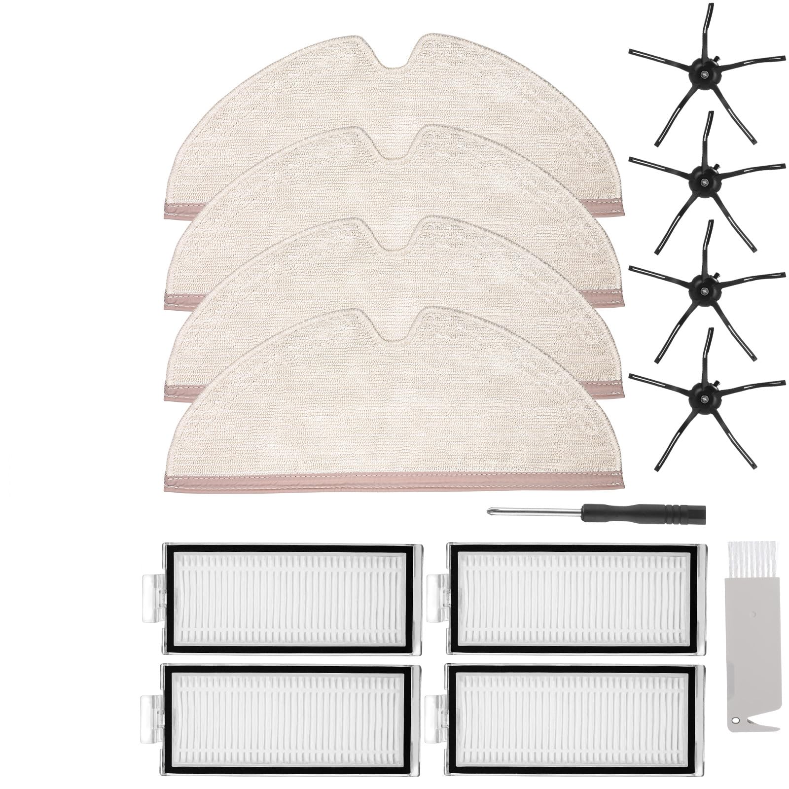 15 PCS Q7 Replacement Accessories Kit Compatible with Roborock Q7 Q7+ Q7 Max Q7 Max+ Robot Vacuum Cleaner, 1 Rubber Roller Brush, 4 Hepa Filters, 4 Side Brushes, 4 Mop Cloth