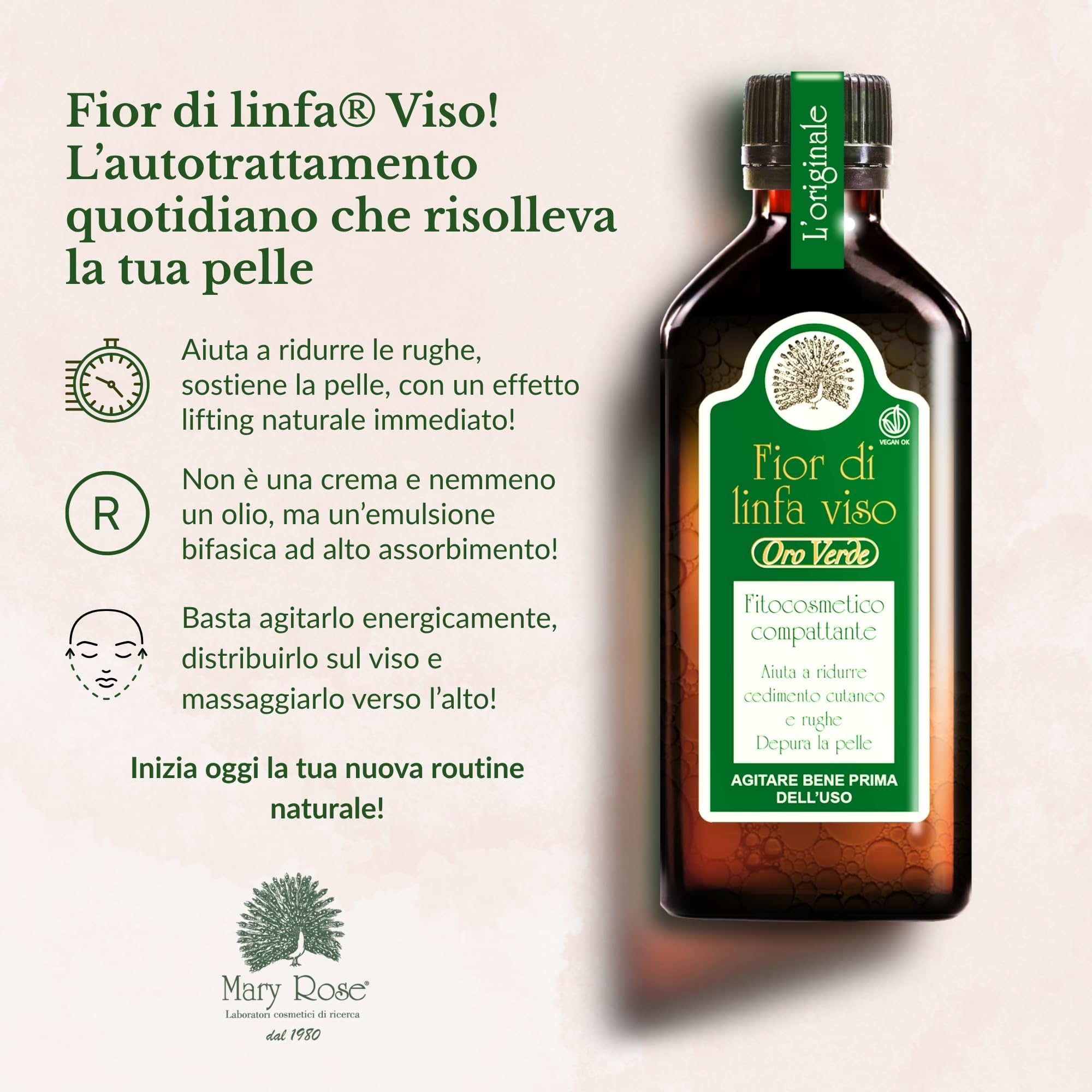 Mary Rose Fior di Linfa, Siero Viso Antirughe Donna Uomo con Vitamina E 100 ml, Contorno Occhi, Illuminante Concentrato, Alternativa alla Crema Viso, Biologico, Made in Italy