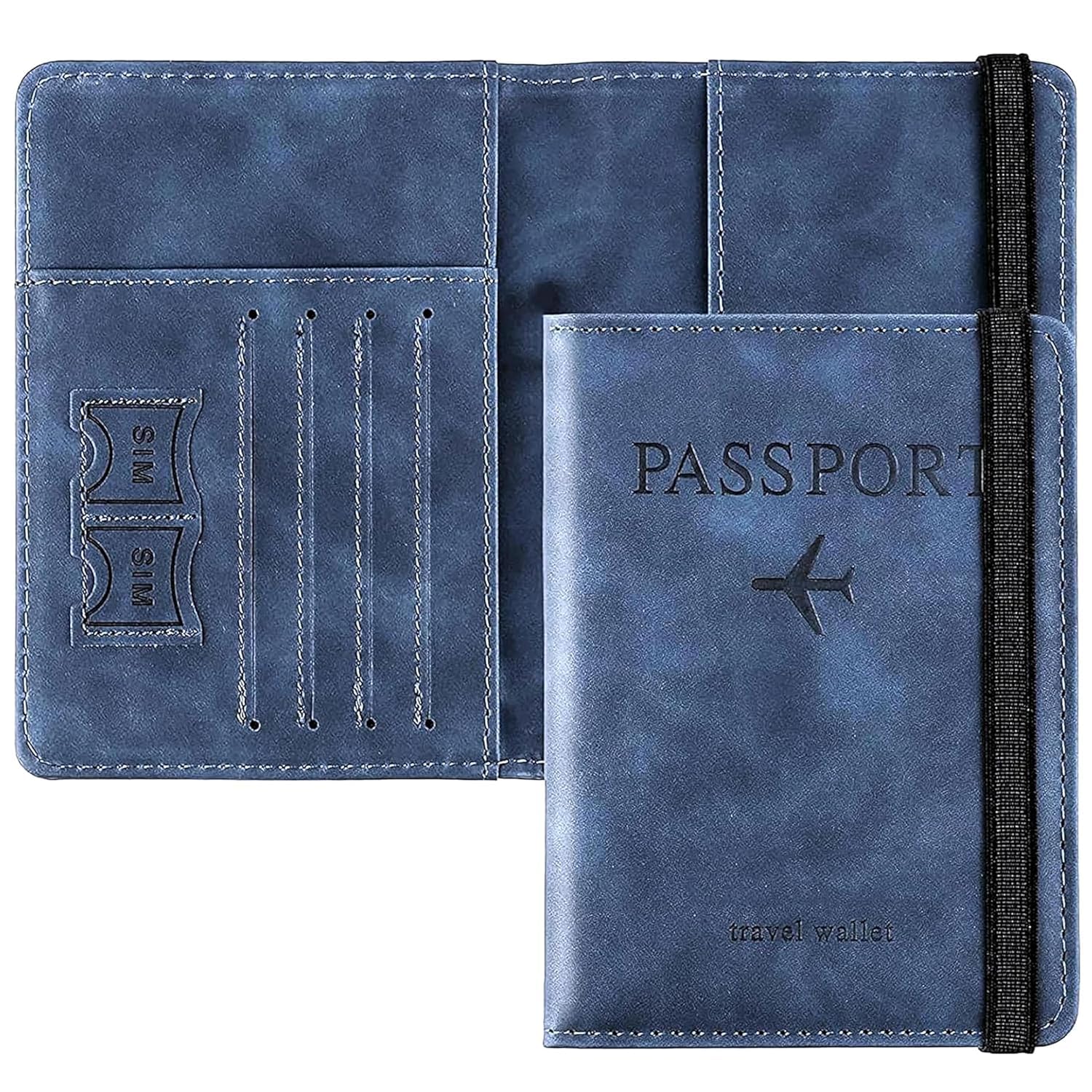 Passport Holder Cover with Card & Boarding Pass Slots, Bi-Fold PU Leather Travel Wallet Case for Men & Women, Slim Secure Passport Organizer for Travel Accessories (Blue)-image-32