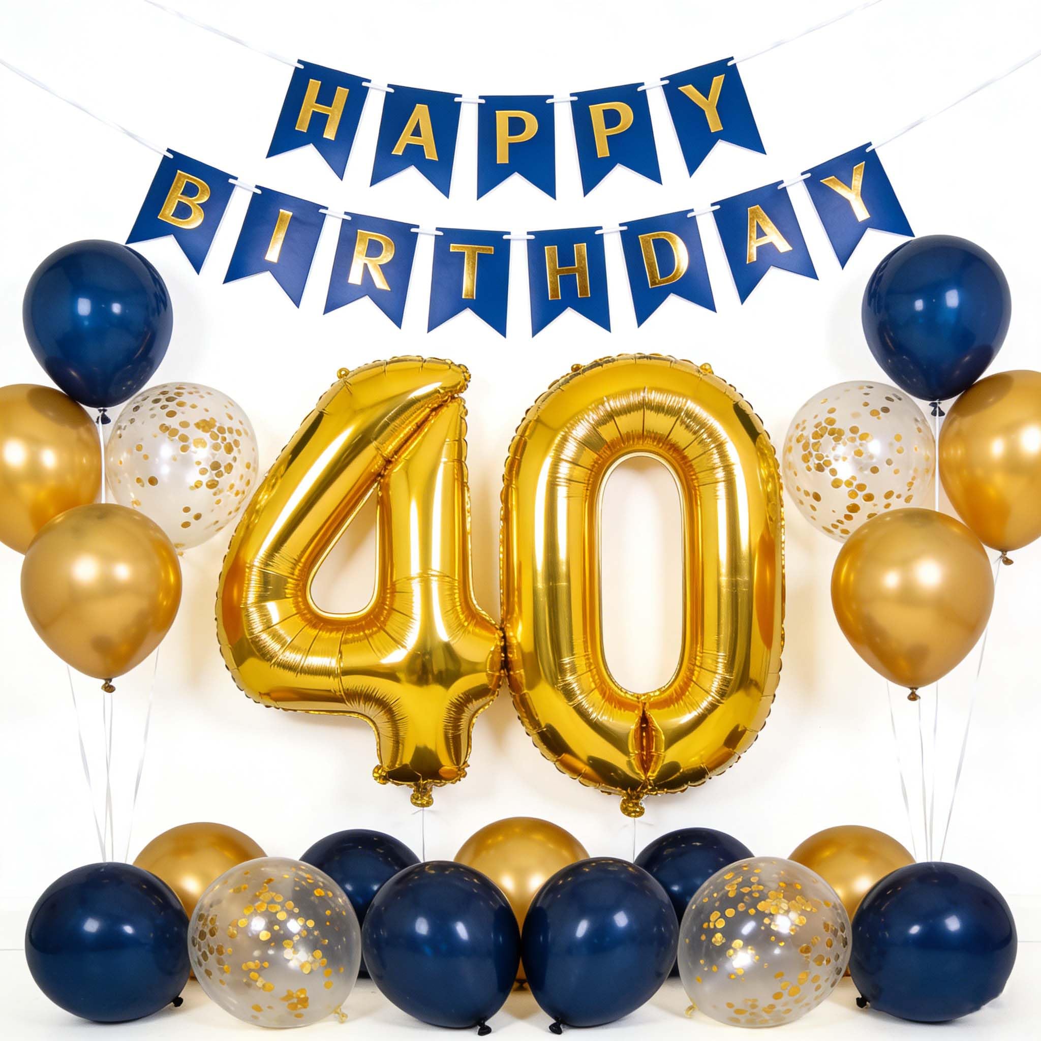 40th Birthday Decoration Men Women Navy Blue Gold Birthday Banner Number 40 Foil Balloons Confetti Balloons for 40th Anniversary Decoration (40th โ image 1