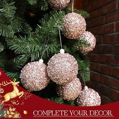 Miniatura 7 de Jenaai 12 adornos de bolas de Navidad con purpurina de lentejuelas de 4 pulgadas, bolas de espuma con purpurina para decoración de árbol de Navidad,