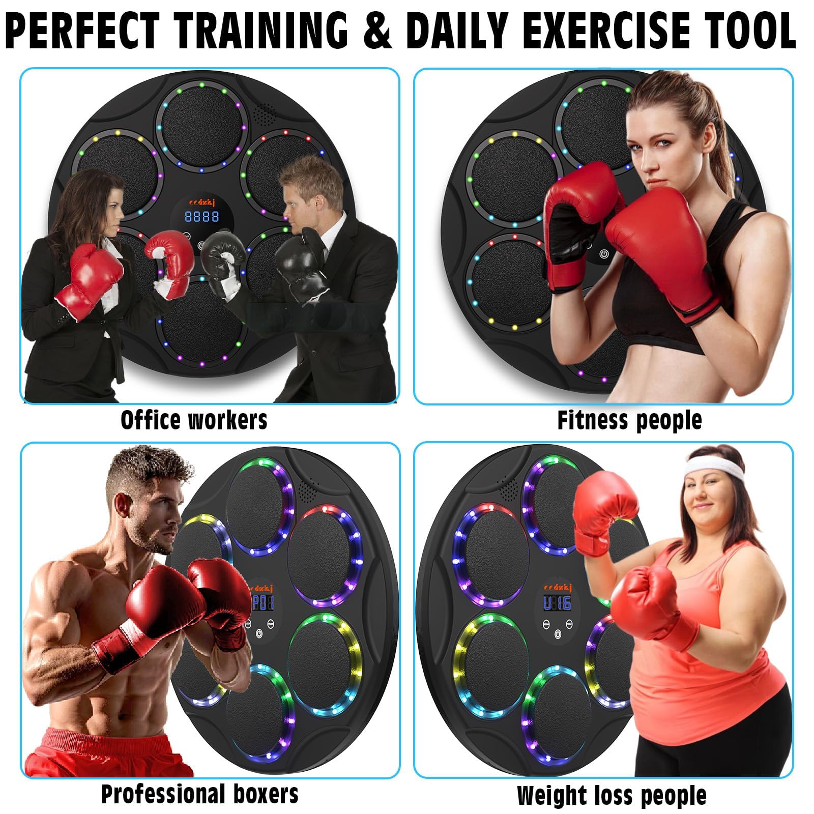 Music Boxing Machine con guantoni da boxe, 17,3" LED Smart Bluetooth Music Boxing, macchina elettronica da boxe per montaggio a parete con modalità 9 velocità e conteggio