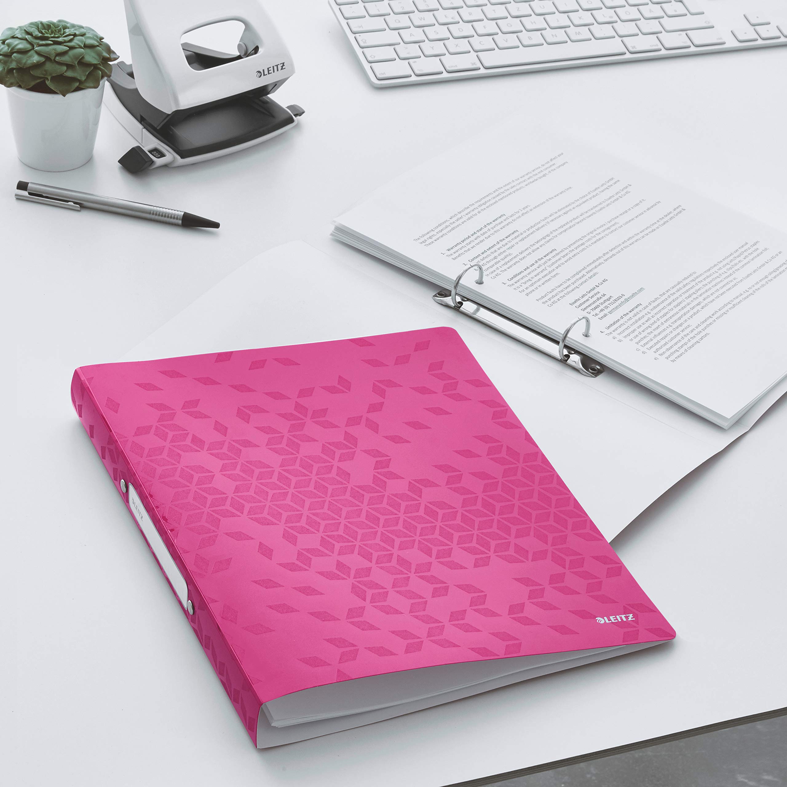 Leitz 4257 - Raccoglitore ad Anelli Wow, A4, 2 Anelli, 25 mm, Confezione da 10 Pezzi, Colore: Rosa Metallizzato