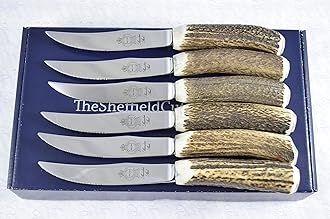Six Boxed Genuine Stag Horn/Antler Handle Steak Knife Made In Sheffield England Stamped Sheffield England