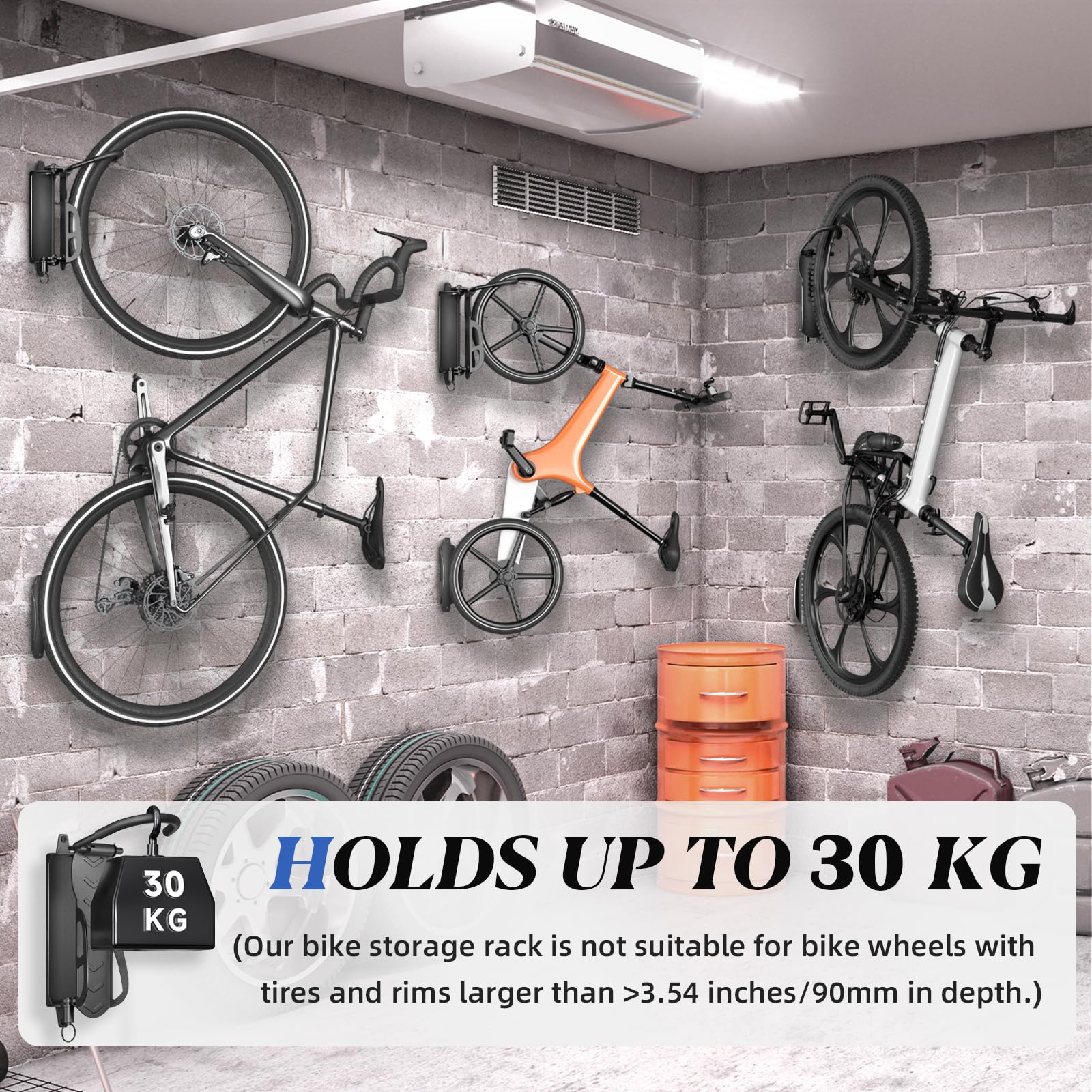 WELDUN 2 Set Fahrrad Wandhalterung, Fahrradaufhänger Wandhalterung, schwenkbarer Fahrradhalter, vertikaler Fahrradhaken, Fahrradständer für Garage und Innenbereich, Tragfähigkeit 30kg