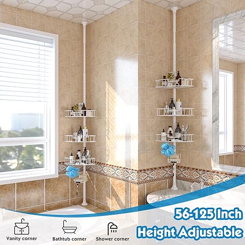 Miniatura 2 de DEROFIT Organizador de ducha para baño, organizador de almacenamiento de bañera para accesorios de champú, estantes ajustables de 3 niveles