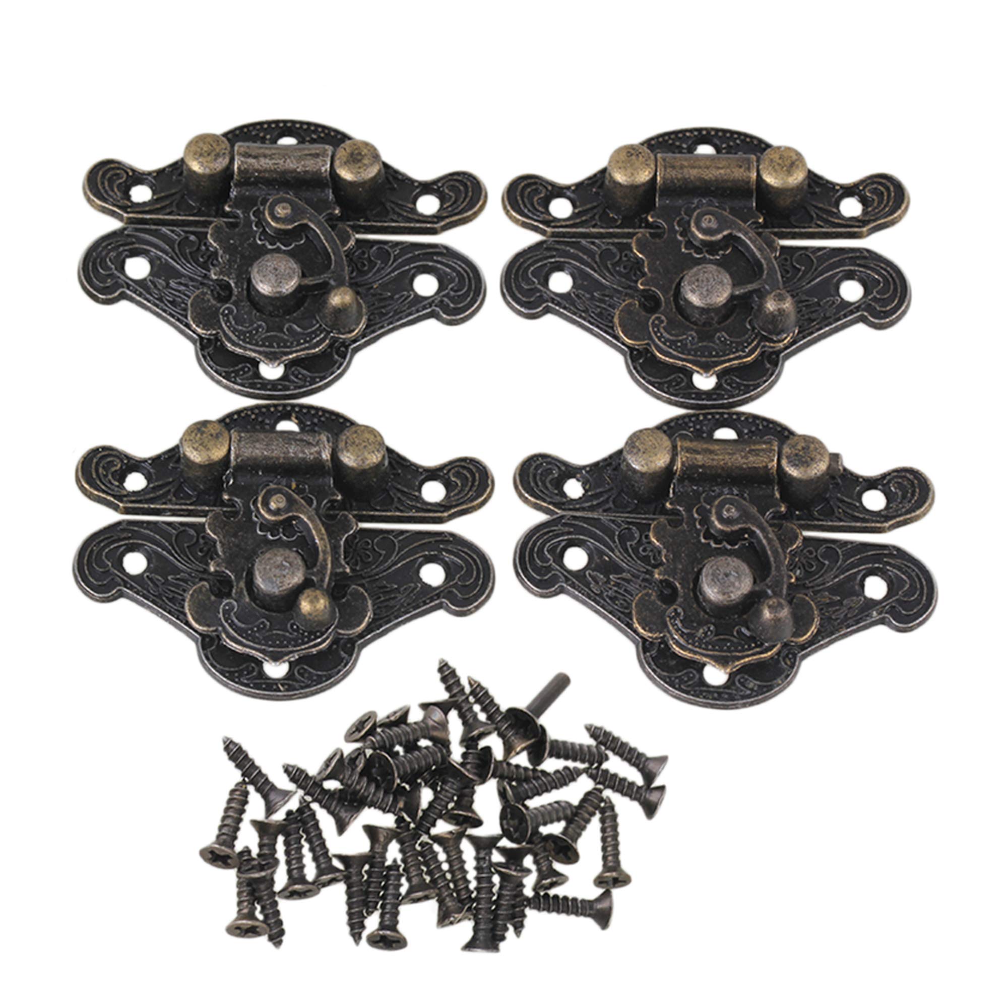 Lot de 4 Verrous Vintage en Bronze pour Boîtes à Bijoux et Meubles