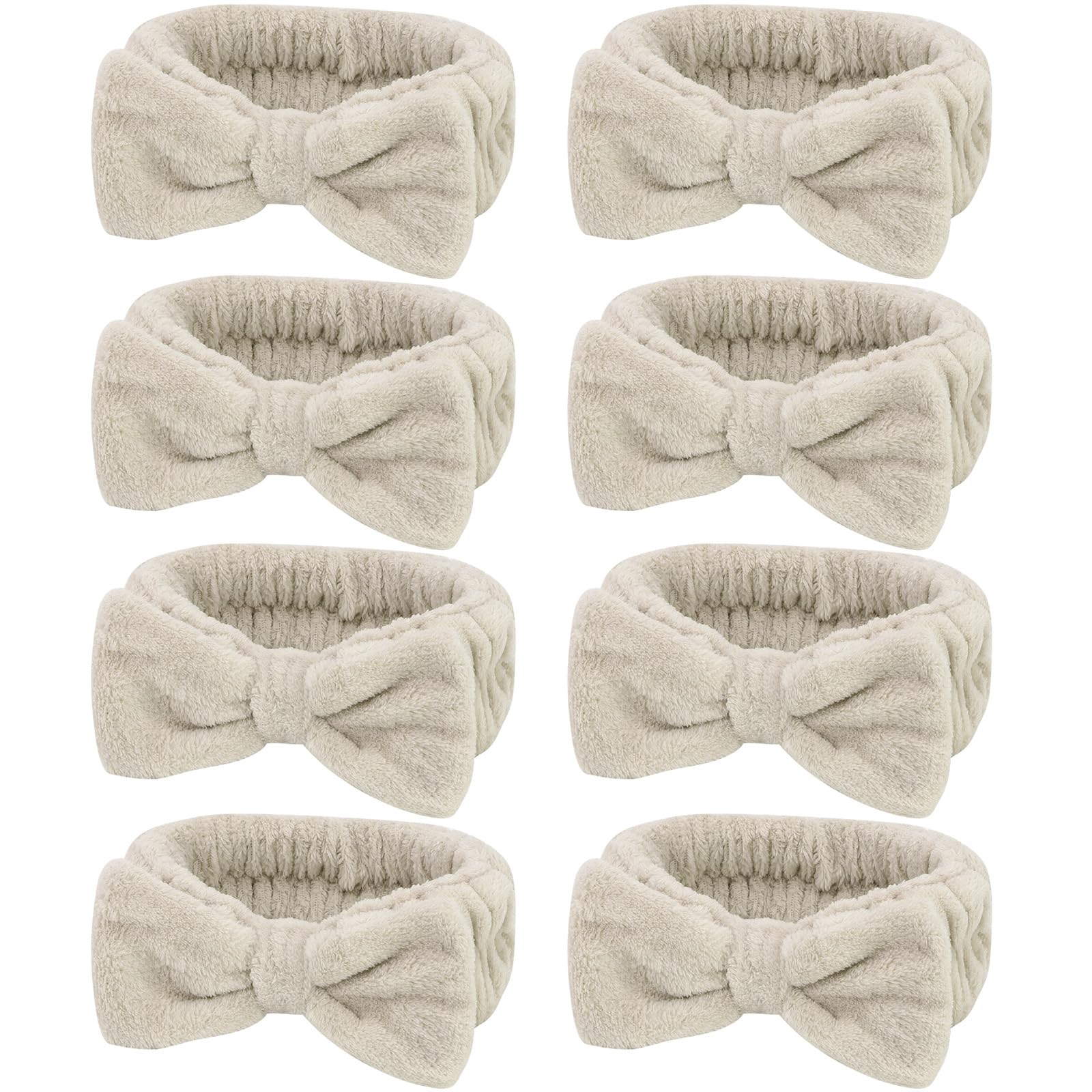 Semato Bachelorette Party Favor Set - Bride and Bridesmaid Spa Headbands, Skincare Head Bands for Women, Cute Bow Party Supplies (Light Coffee)