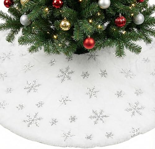 Miniatura 31 de Falda de árbol de Navidad de 48 pulgadas, faldas de árbol de piel sintética para árbol de Navidad, decoración de fiesta de vacaciones, copos de Copo