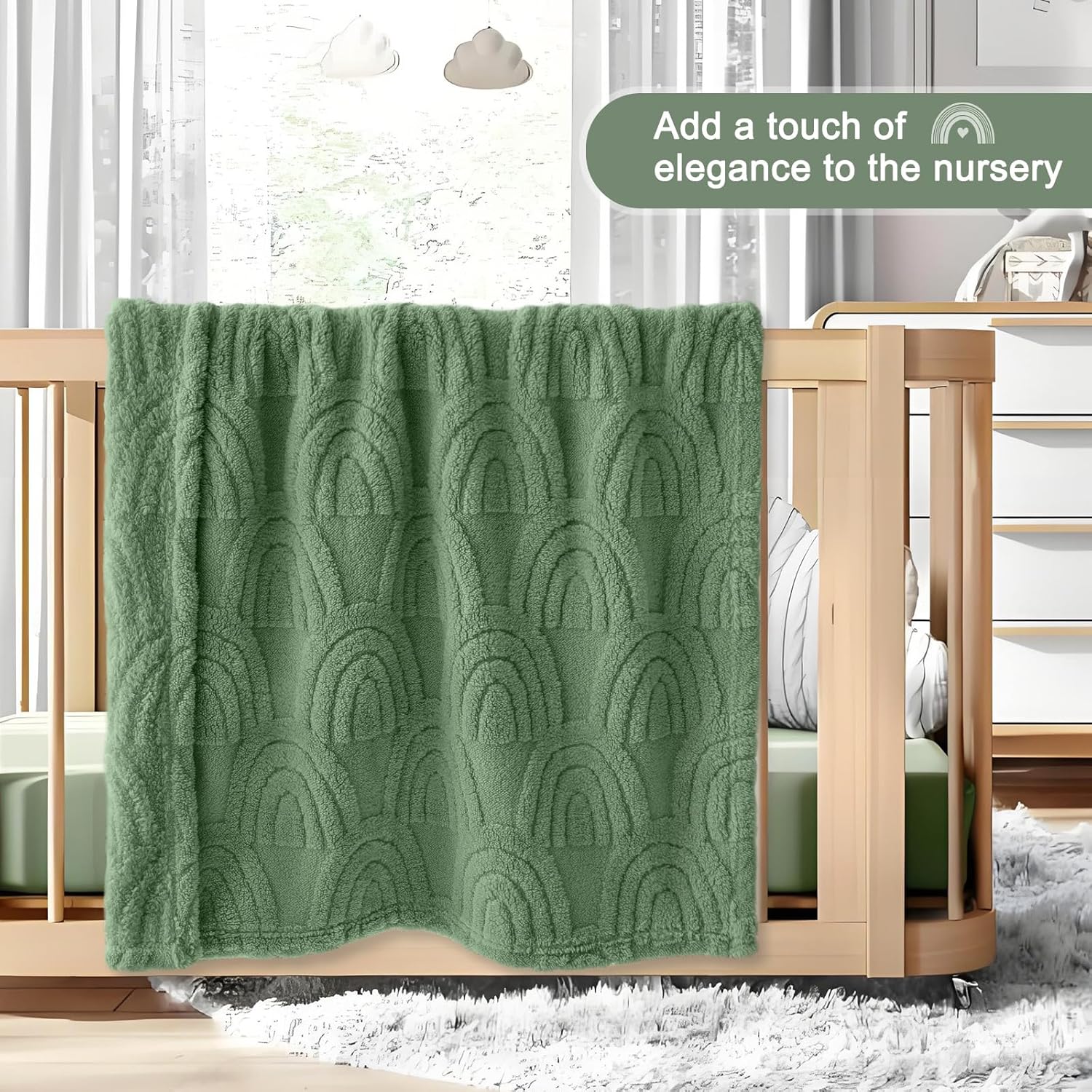HOMRITAR Baby Blanket for Boys Super Soft Fluffy Fleece Rainbow Blankets Warmer Comfy Reversible Shaggy Cozy for Toddler Baby Nursery Stroller Crib Shower Gifts, Olive, 30 x 40 Inches - Image 5