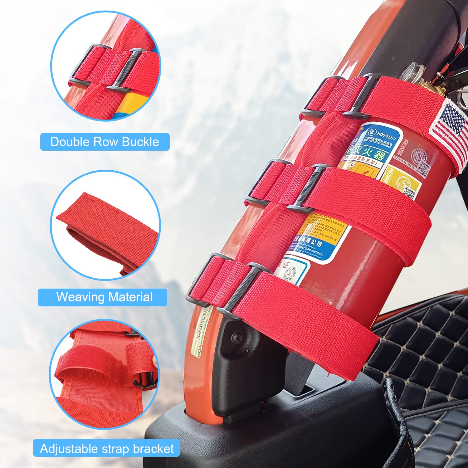 Soporte Ajustable Para Extintor De Coche, UTV, ATV, Jeep - Tela Oxford Negra, Sin Herramientas