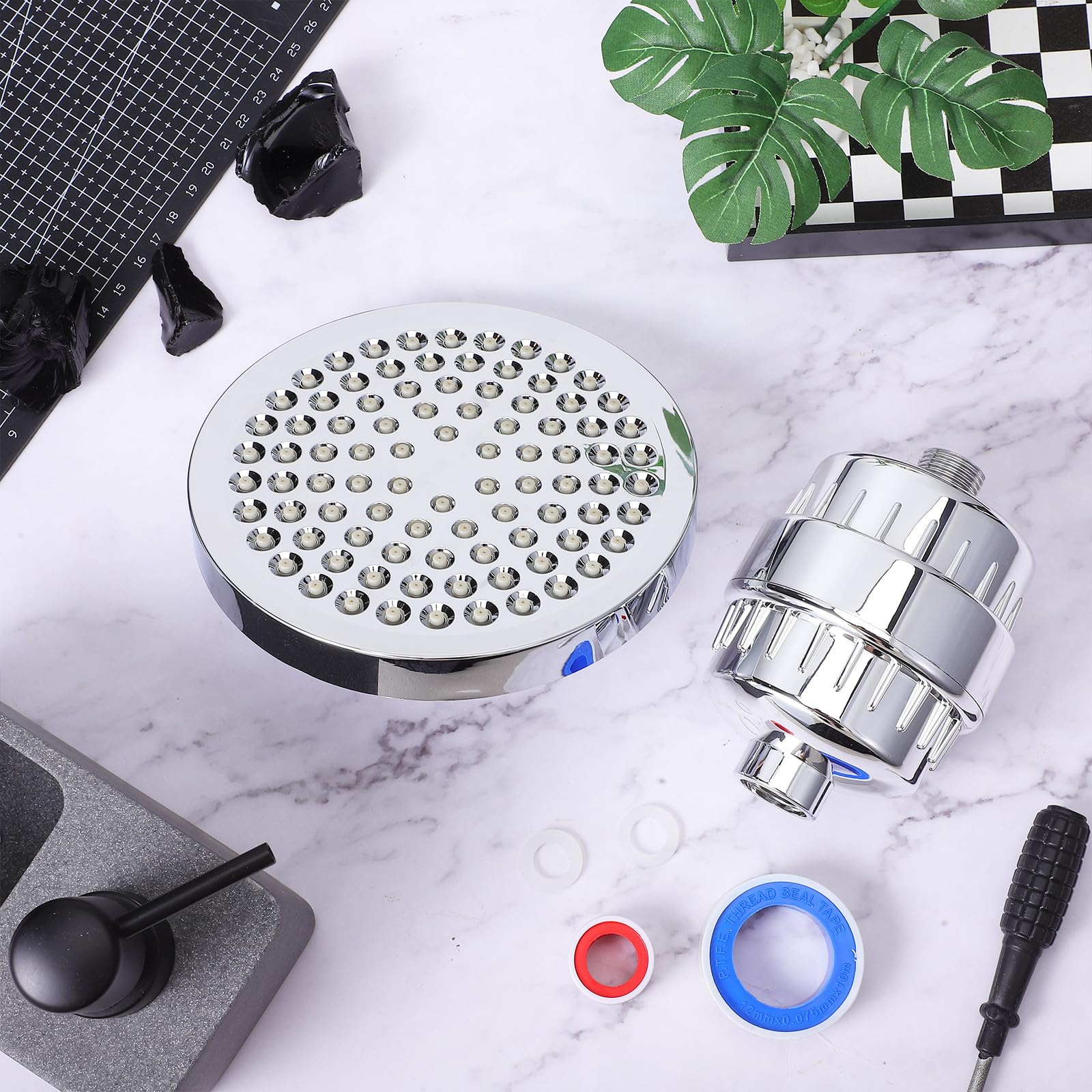 Filtro de Ducha Antical Cabezal Ajustable y Sistema de Filtración Múltiple, Purificador de Agua para Ducha Rociador de Alta Presión y Recambio Compatible