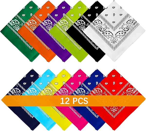 AURUZA 12-44pcs Bandanas for Men Women Paisley Large Bandana Black Red White Head Wrap Headbands Cowboy Handkerchief