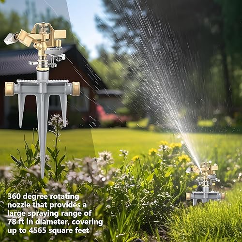 Miniatura 5 de Paquete de 2 aspersores de impacto de latón para aspersor de césped ajustable con cabezal de latón resistente y cinta de base de punta de aluminio,