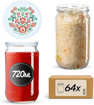 KADAX Set of 64 Preserving Jars 720 ml TO82 Folklore Large Preserving Jars with Screw Lid Preserving Jars Fermenting Jar for Cucumbers Vegetables