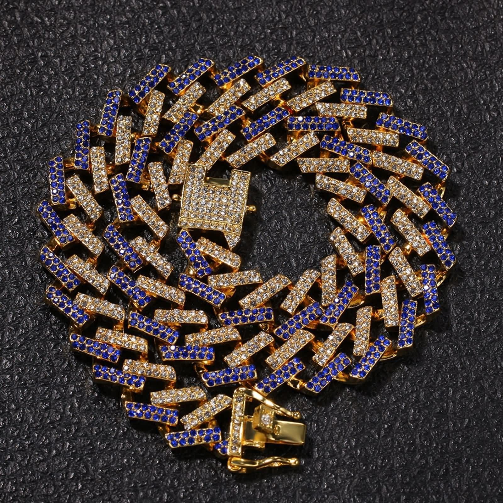 Collane Uomo Catena,Collana 41-61 cm Uomo Catenina 15 mm Catena Zirconia Cubica Bianca Catenina Lega Uomo Catenina Uomo Oro