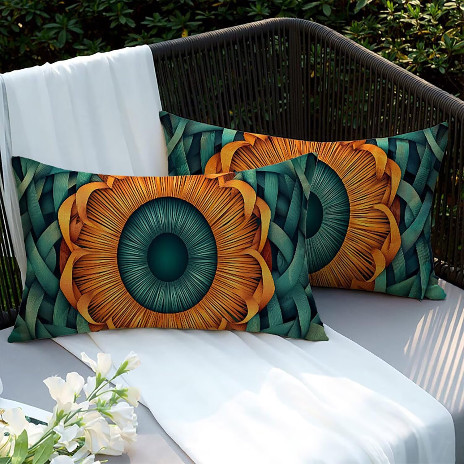 Taie d'oreiller extérieure imperméable bleu lin 75x50 cm lot de 2 pour coussins canapé