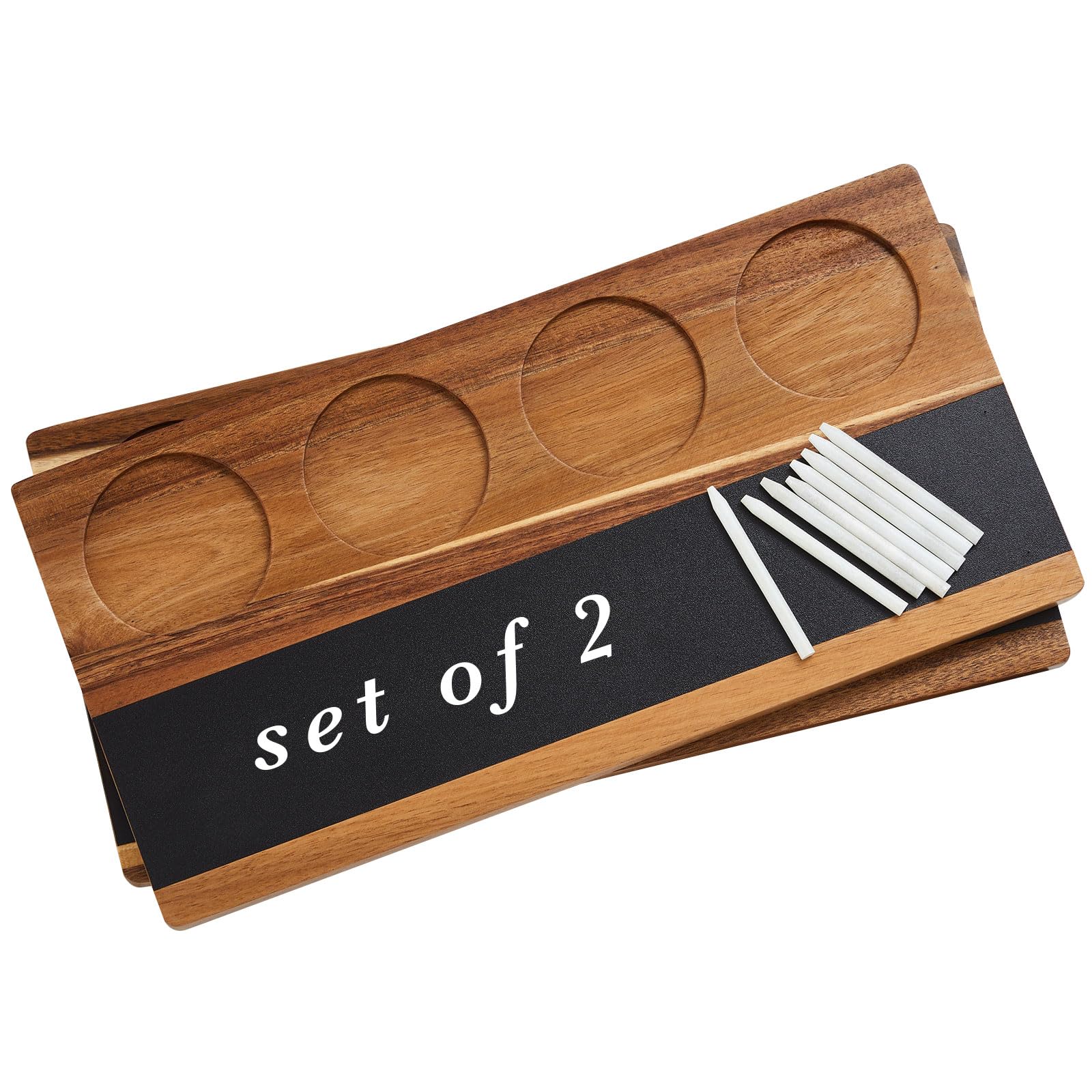 Marsui Set di 2 tavole da degustazione di vini in legno con 4 gessetti in pietra ollare per birra, whisky, cocktail, caffè, degustazione di vino forniture per feste