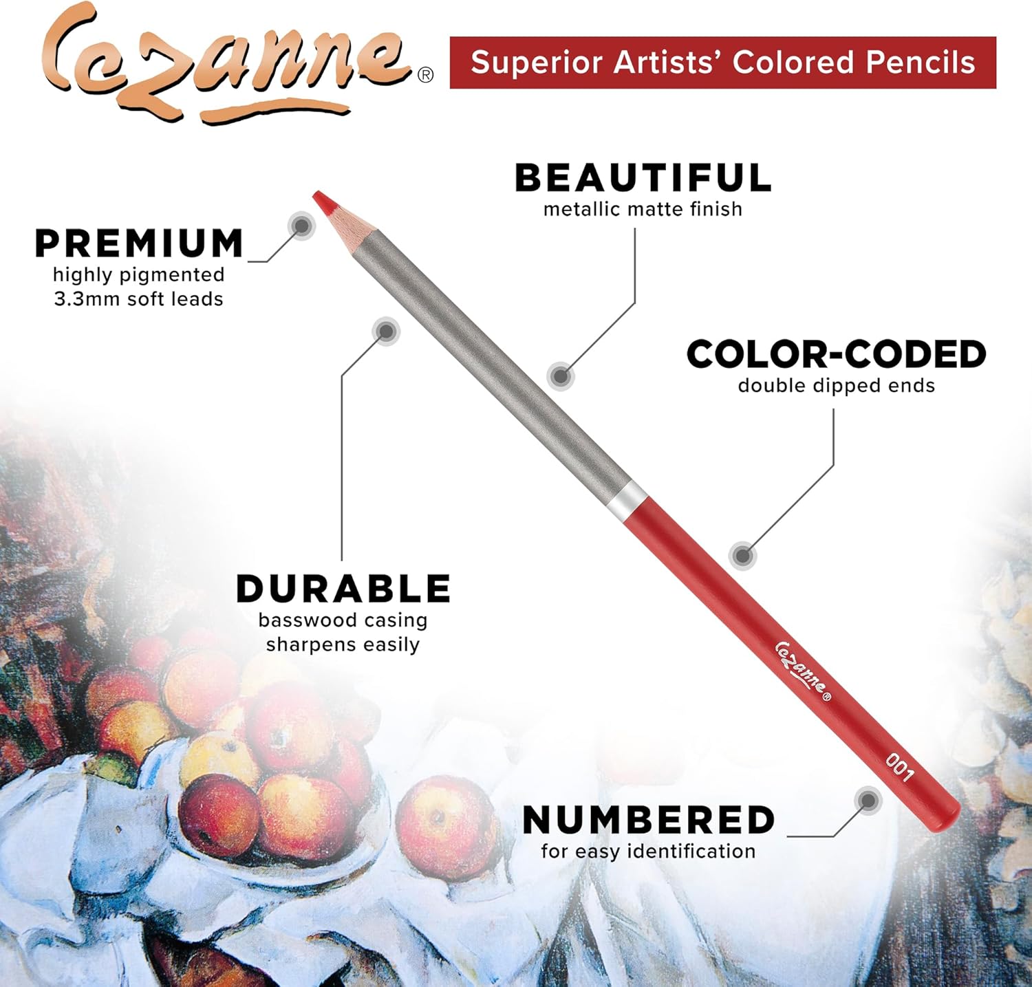 Cezanne Set of 72 Professional Colored Pencils with Canvas Roll-Up Case - Premium, High Pigment Colored Pencils, 3.3mm Diameter Lead and Storage Case with Zipper Pouch - Can Hold up to 72 Pencils
