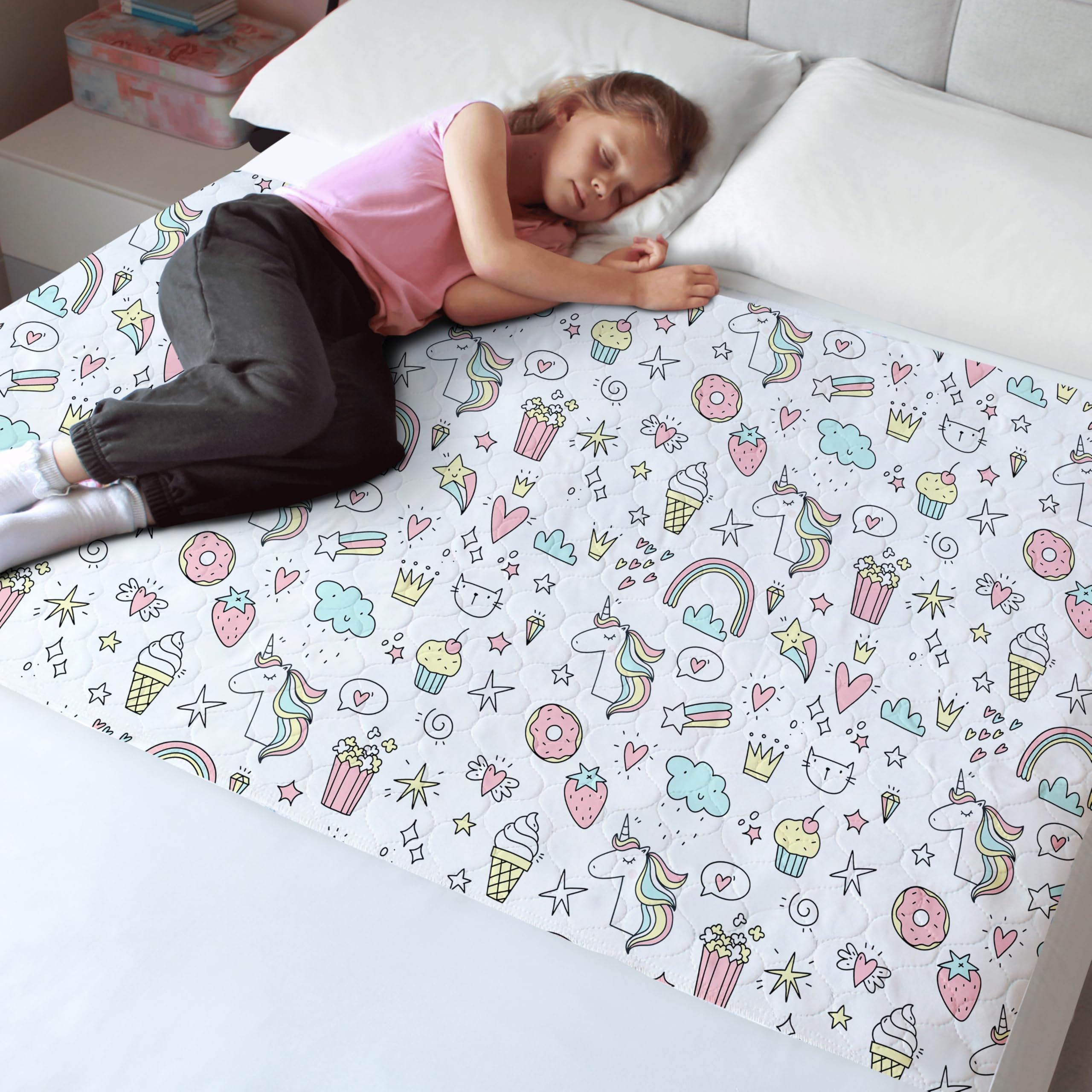 Hygge Sheets - Almohadillas de entrenamiento para orinar para niños y niños pequeños, 100 % impermeable, almohadilla antideslizante para camas de tamaño matrimonial, lavable, reutilizable, colchón y