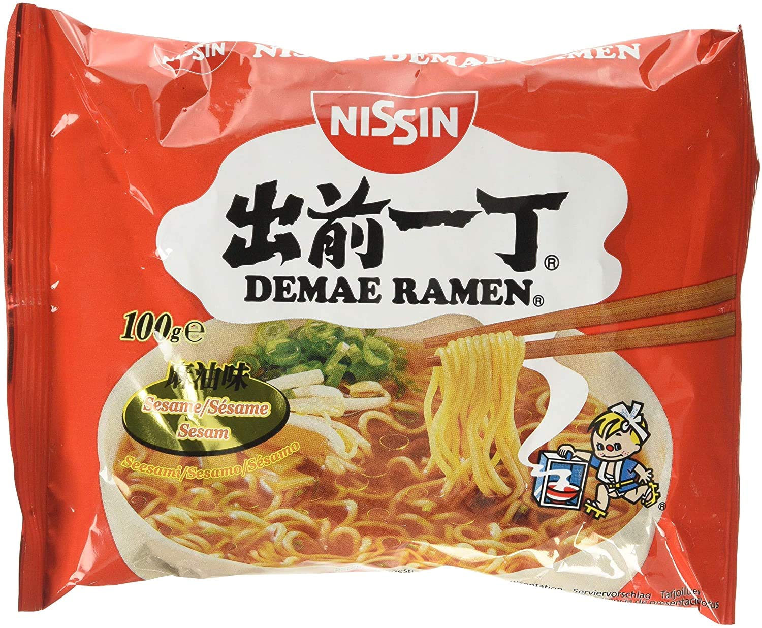 Nissin Demae Instant Noodles Ramen 8 PAQUETES MEZCLADOS - Tonkotsu, pollo, ternera, mariscos, sésamo picante, gambas, salsa de soja, pollo con ajo (100 g)